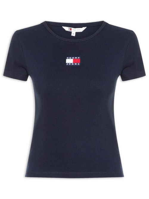 Camiseta Feminina Slim Badge Rib Tee - Azul
