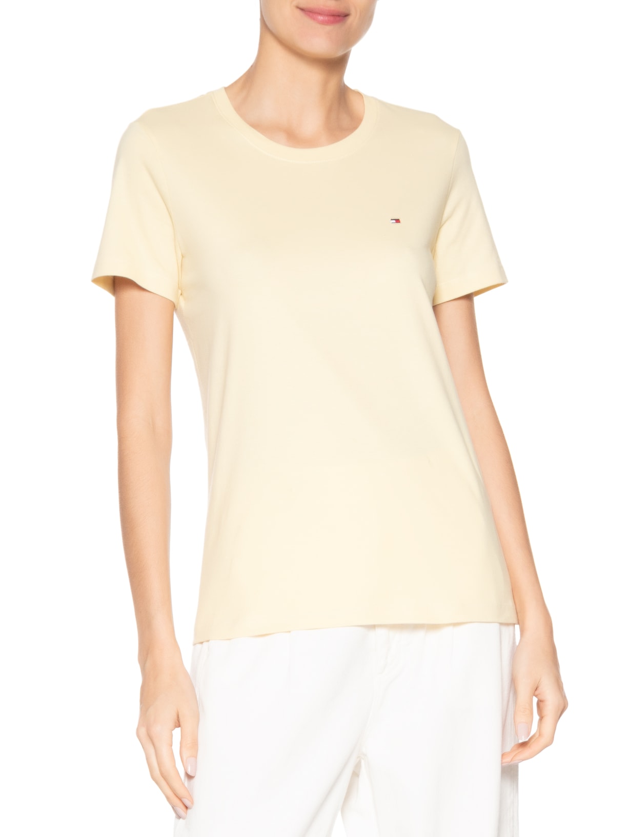 ?Camiseta Feminina Slim Cody C-NK SS Amarelo Tommy Hilfiger
