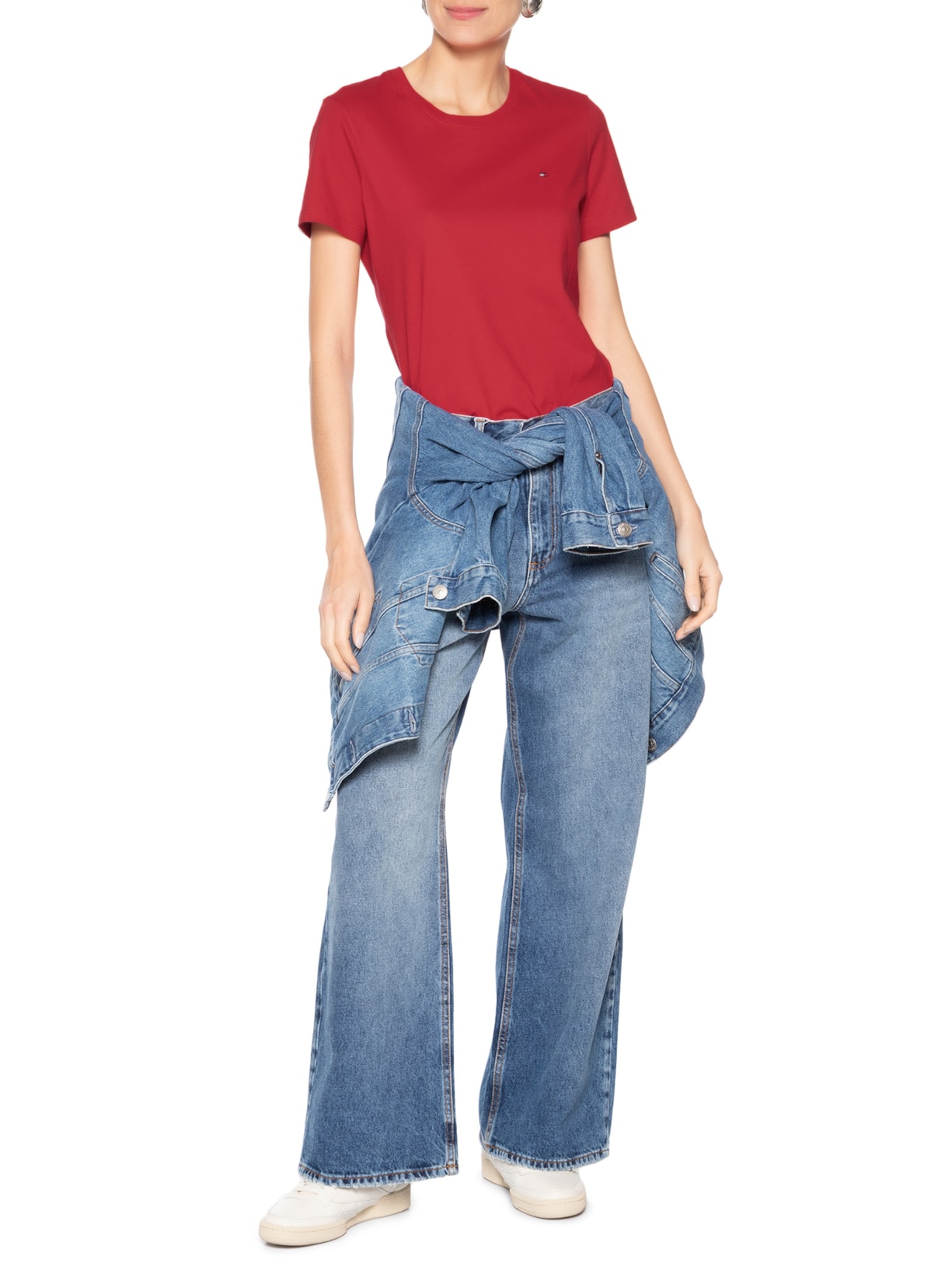 ?Camiseta Feminina Slim Cody C-NK SS Vermelho Tommy Hilfiger