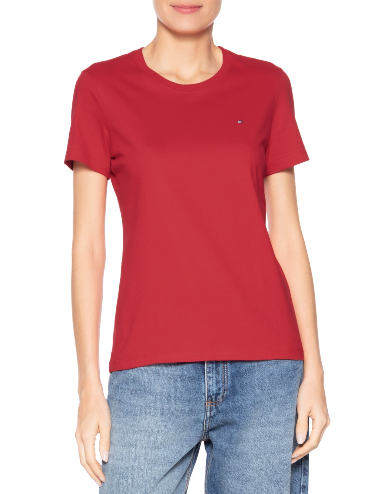 ?Camiseta Feminina Slim Cody C-NK SS Vermelho Tommy Hilfiger