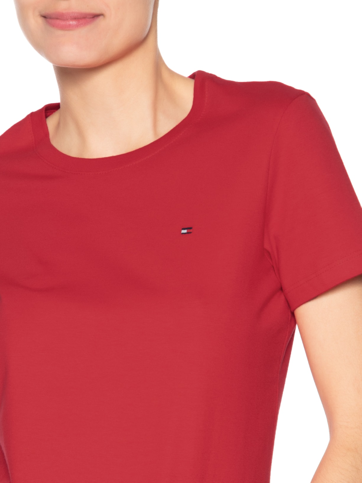 ?Camiseta Feminina Slim Cody C-NK SS Vermelho Tommy Hilfiger
