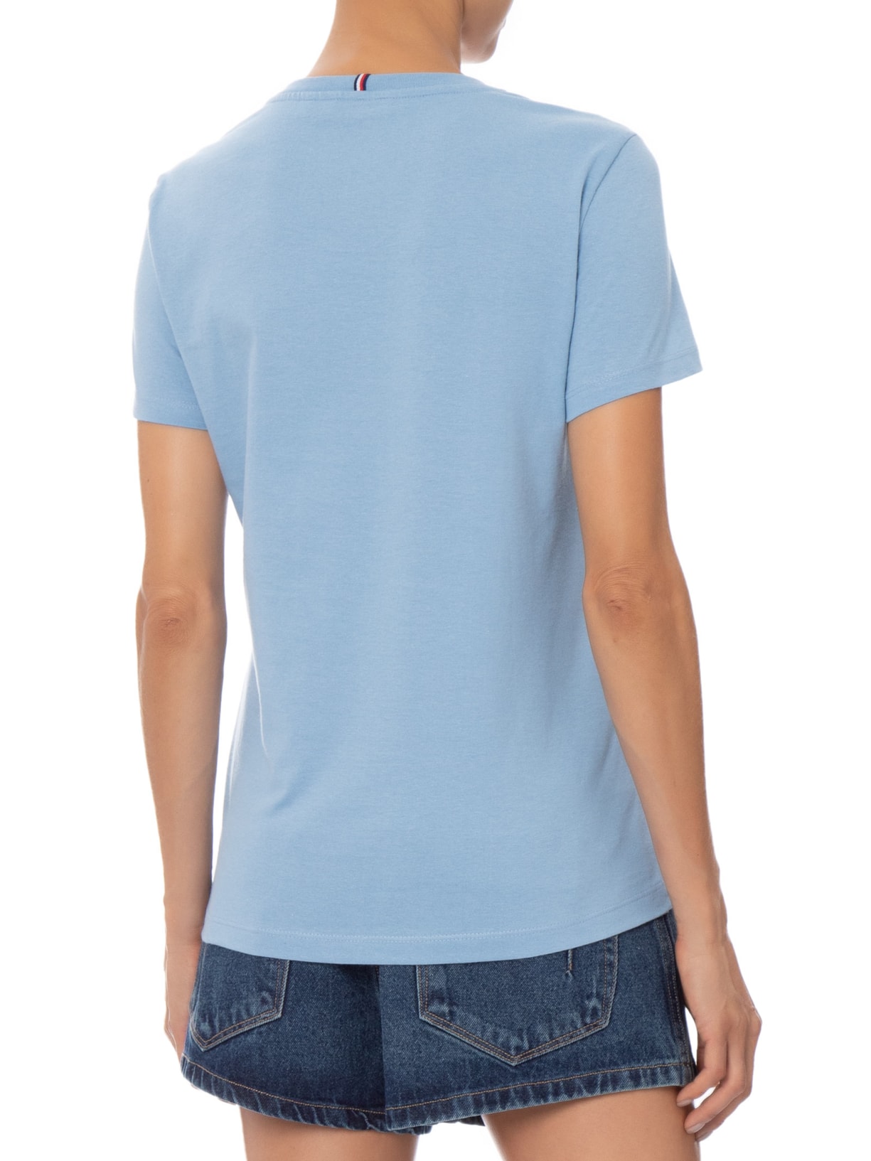 Camiseta Feminina Slim Cody V-Nk Ss Azul Tommy Hilfiger