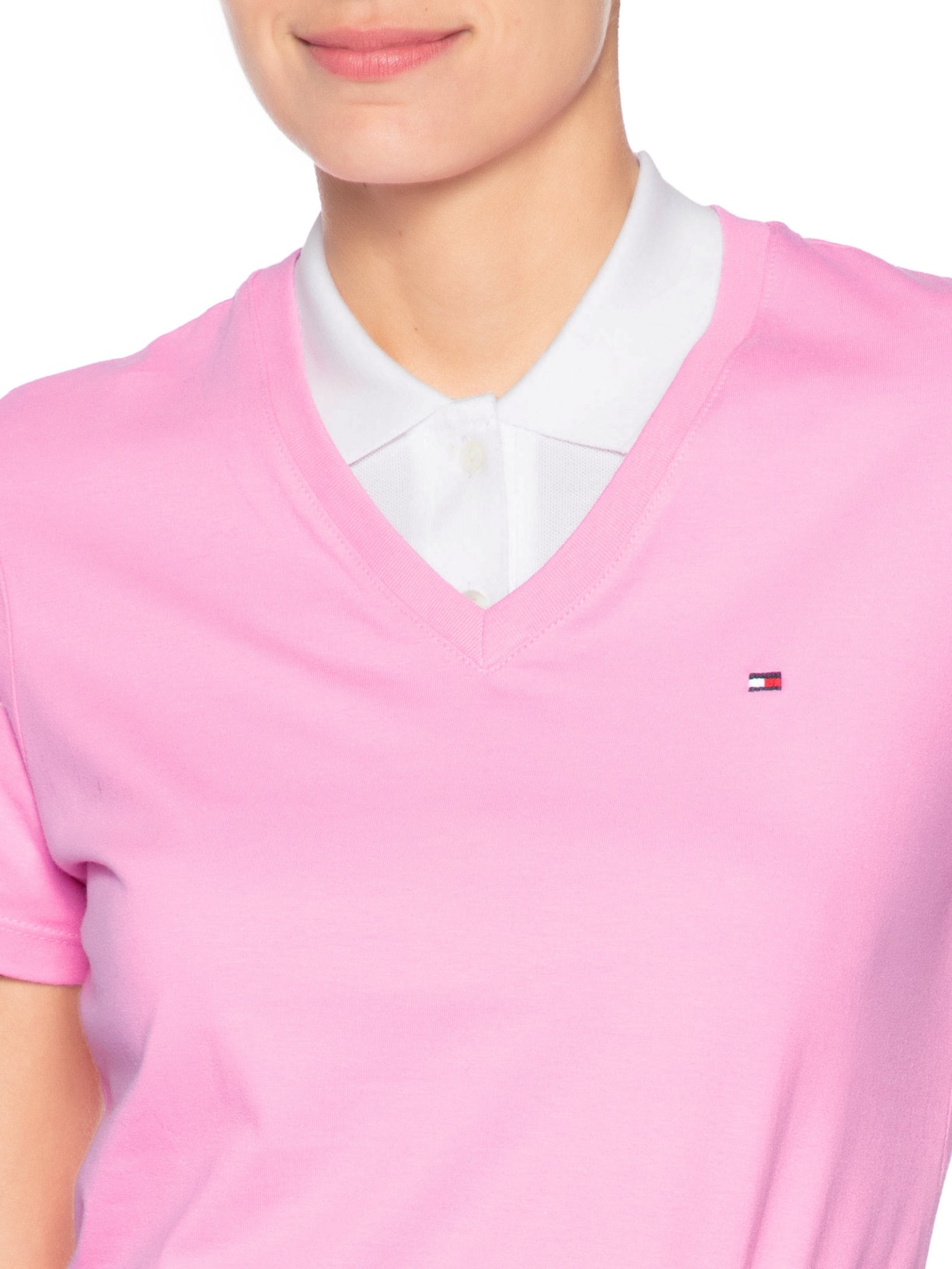 Camiseta Feminina Slim Cody V-NK SS Rosa Tommy Hilfiger