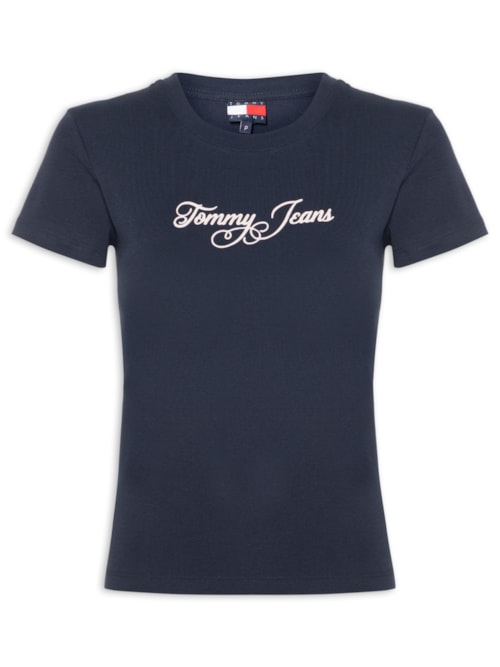 Camiseta Feminina Slim Ess Logo 1 Rib Tee – Azul