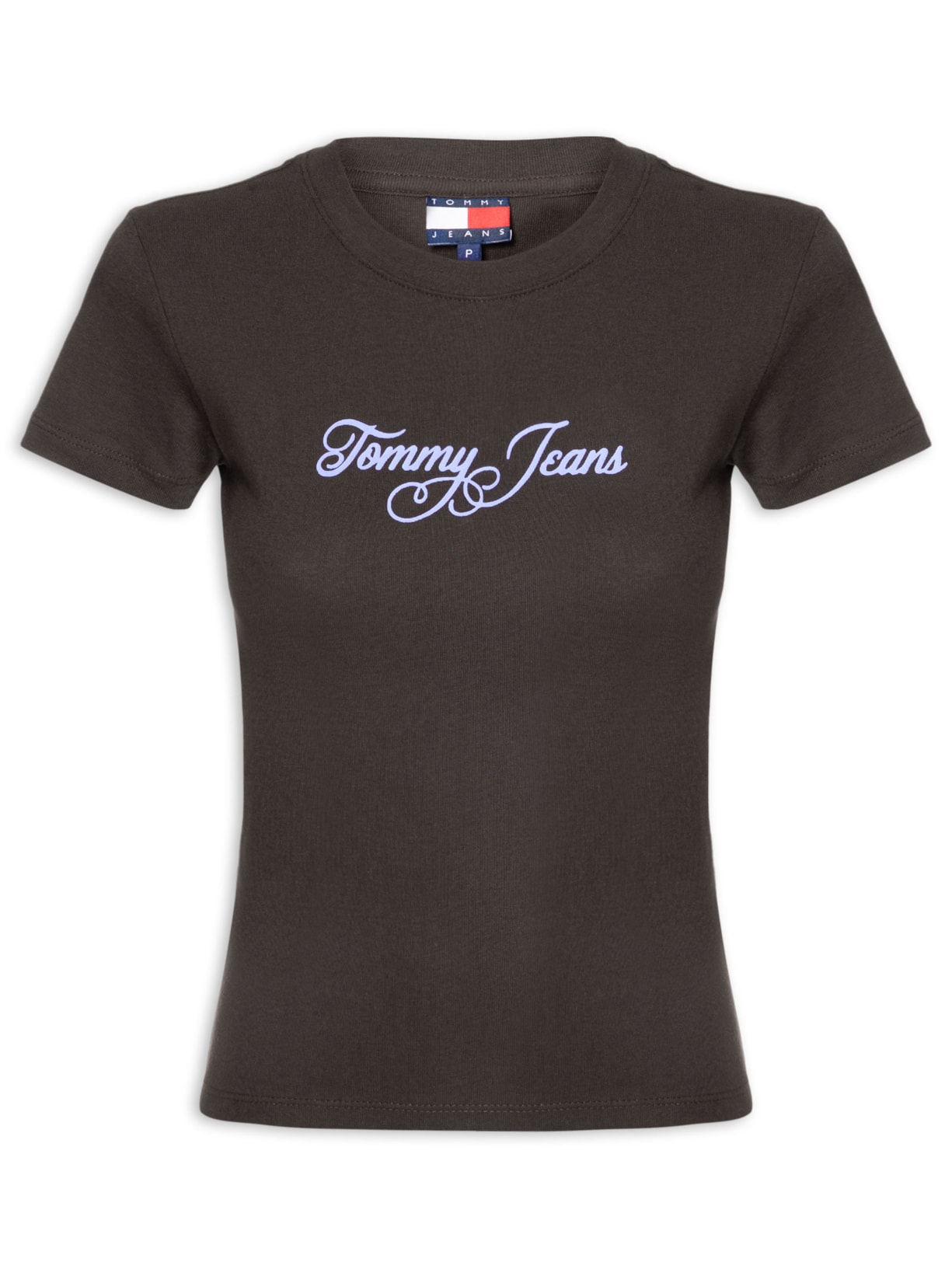 Camiseta Feminina Slim Ess Logo 1 Rib Tee Marrom Tommy Jeans