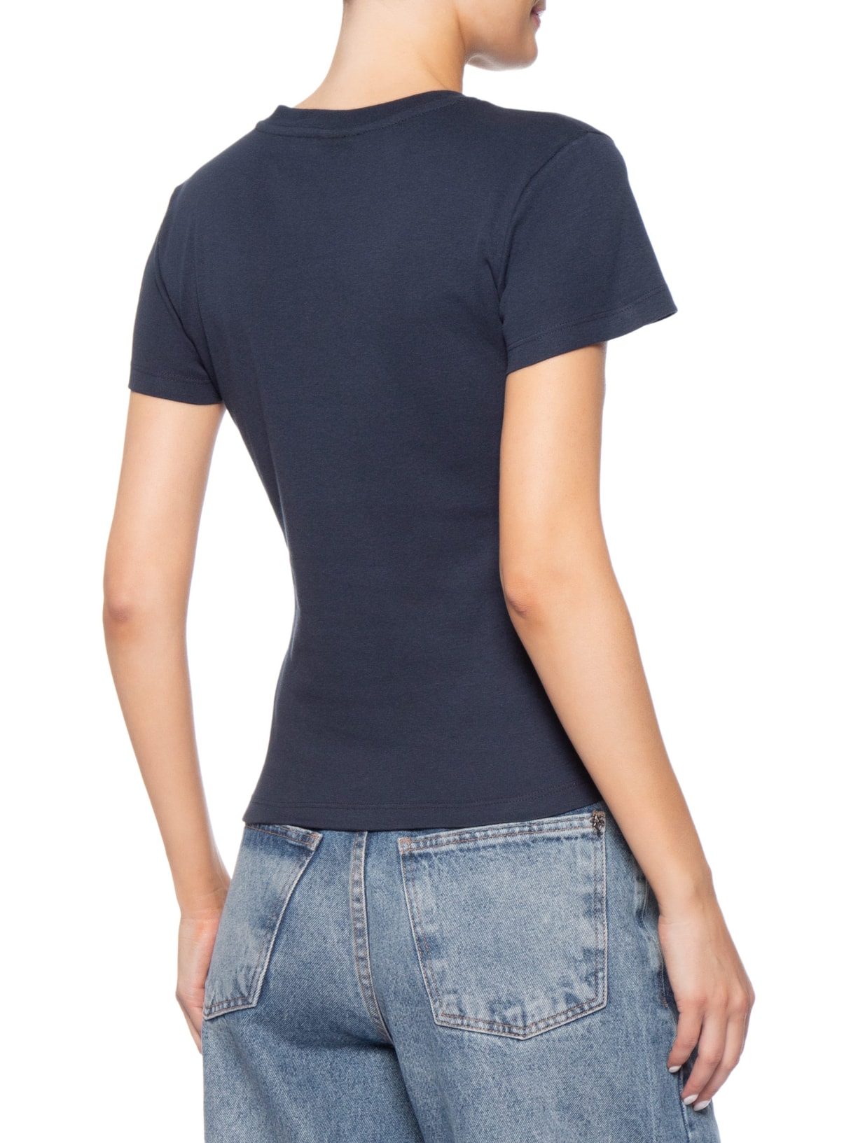 Camiseta Feminina Slim Ess Logo 1 Rib Tee – Azul Tommy Jeans