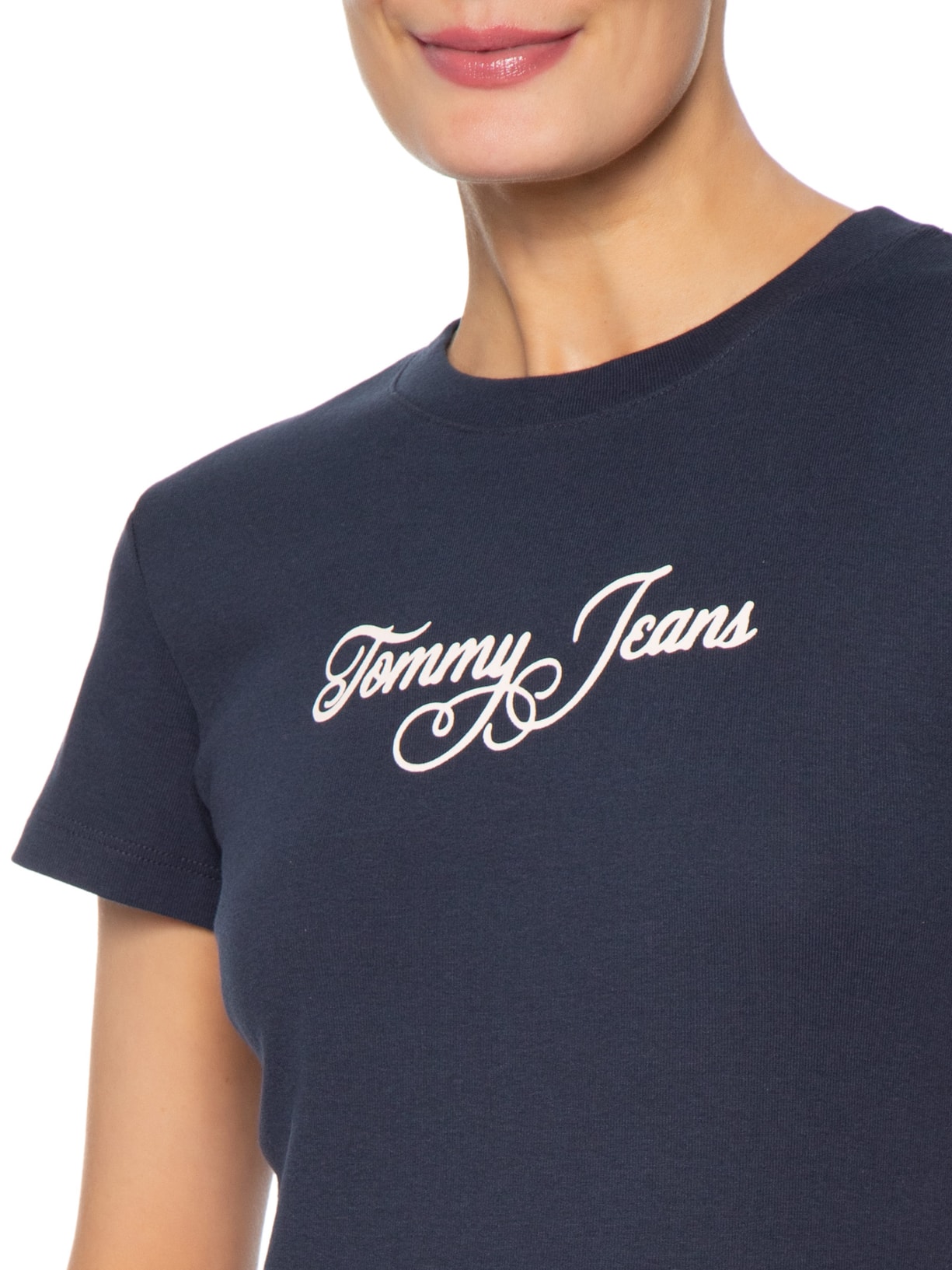 Camiseta Feminina Slim Ess Logo 1 Rib Tee – Azul Tommy Jeans