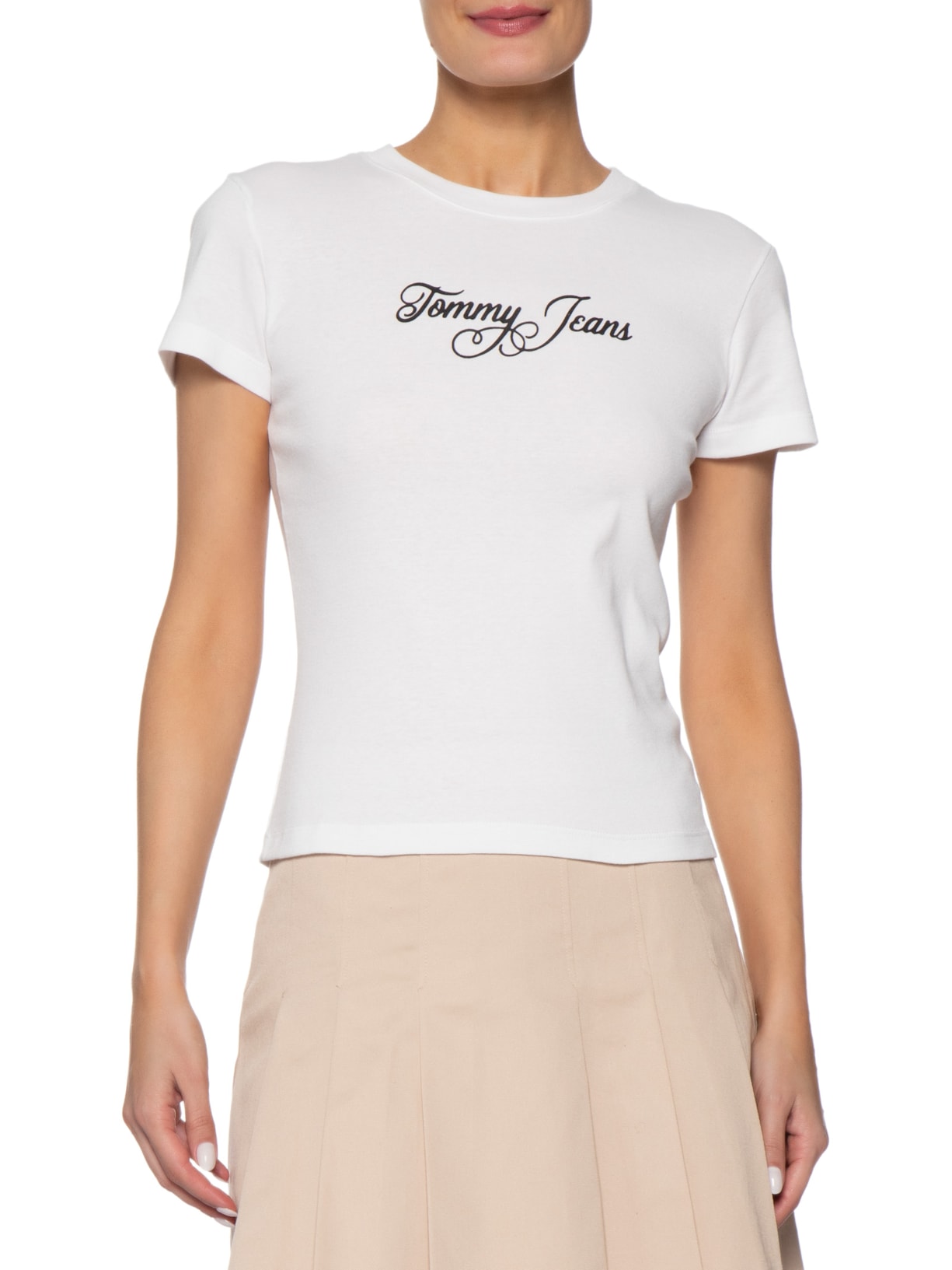 Camiseta Feminina Slim Ess Logo 1 Rib Tee – Branco Tommy Jeans