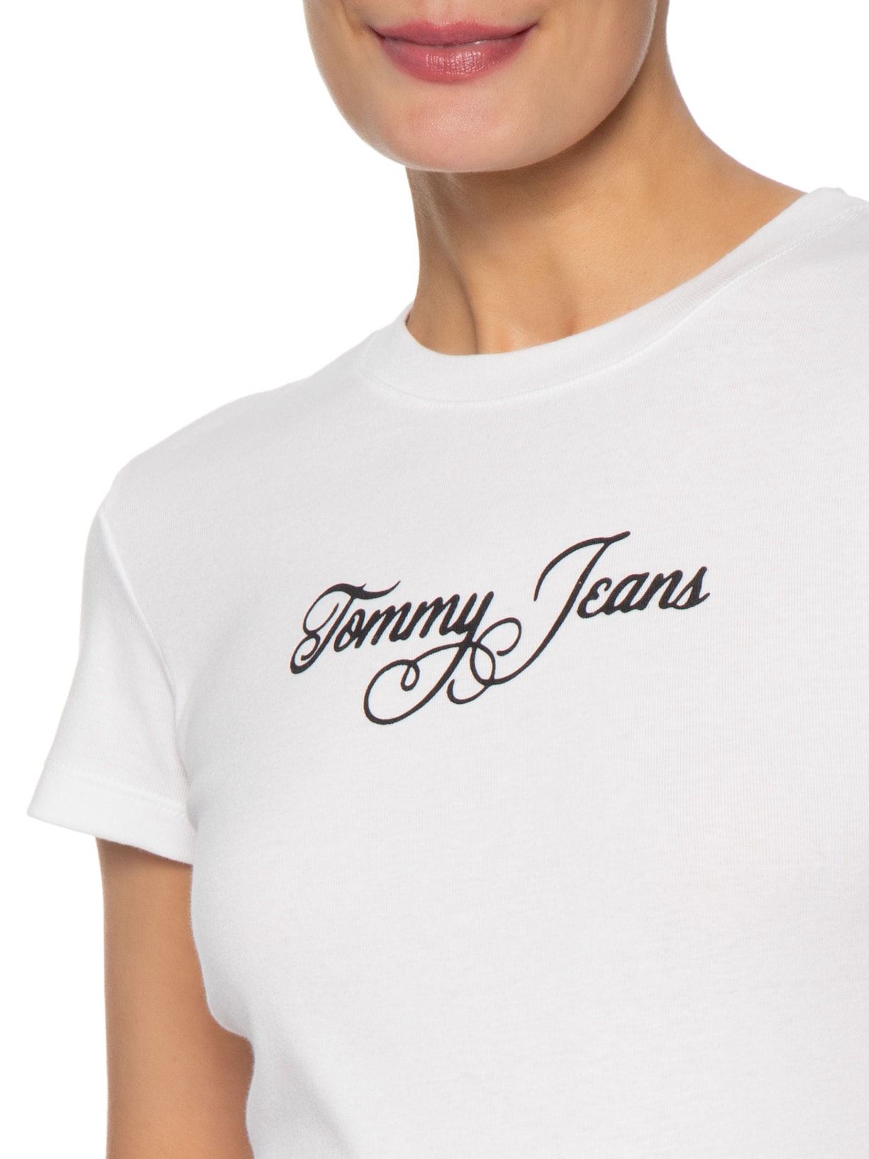 Camiseta Feminina Slim Ess Logo 1 Rib Tee – Branco Tommy Jeans