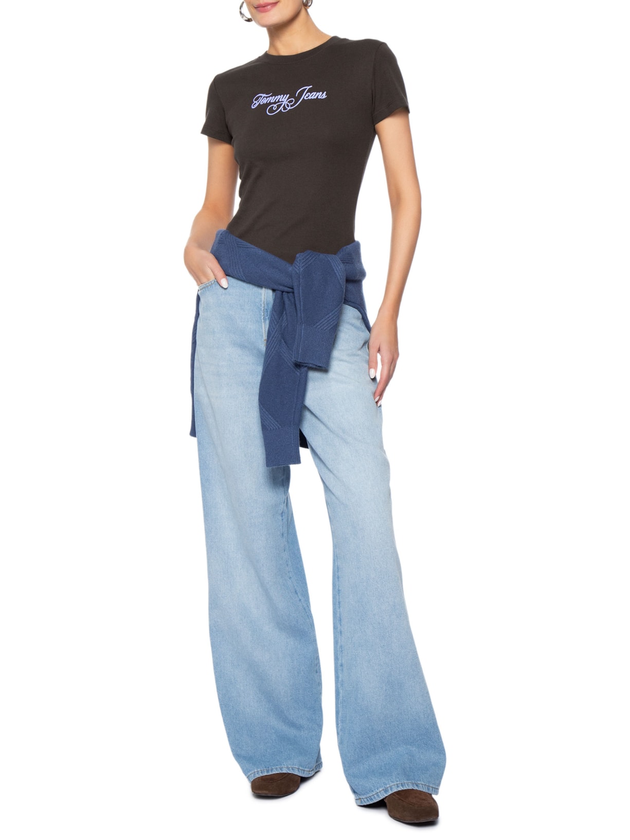 Camiseta Feminina Slim Ess Logo 1 Rib Tee – Marrom Tommy Jeans