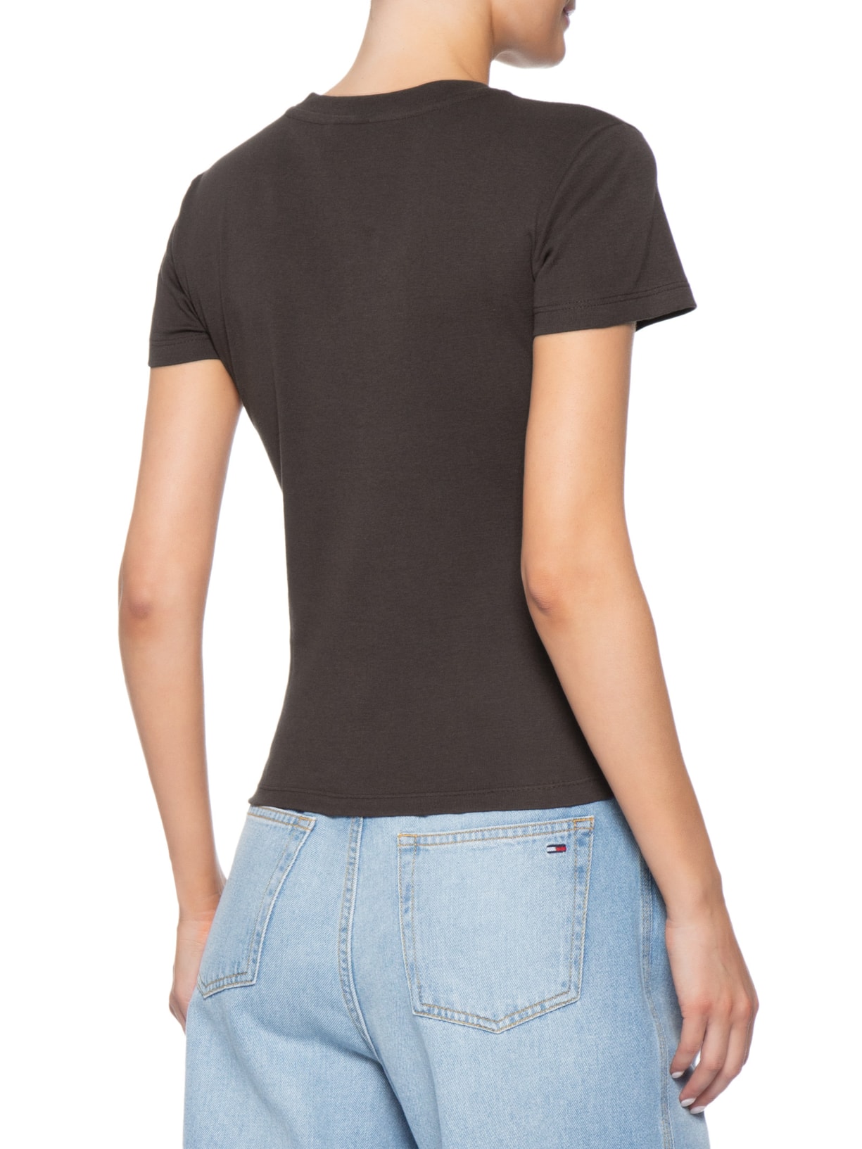 Camiseta Feminina Slim Ess Logo 1 Rib Tee – Marrom Tommy Jeans