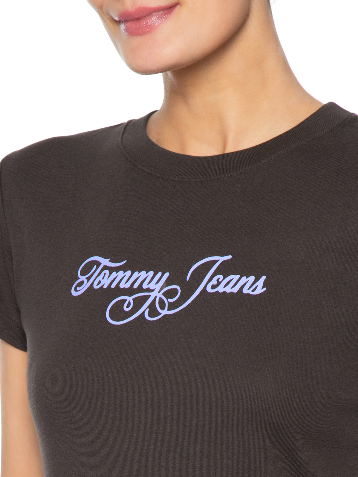 Camiseta Feminina Slim Ess Logo 1 Rib Tee – Marrom Tommy Jeans