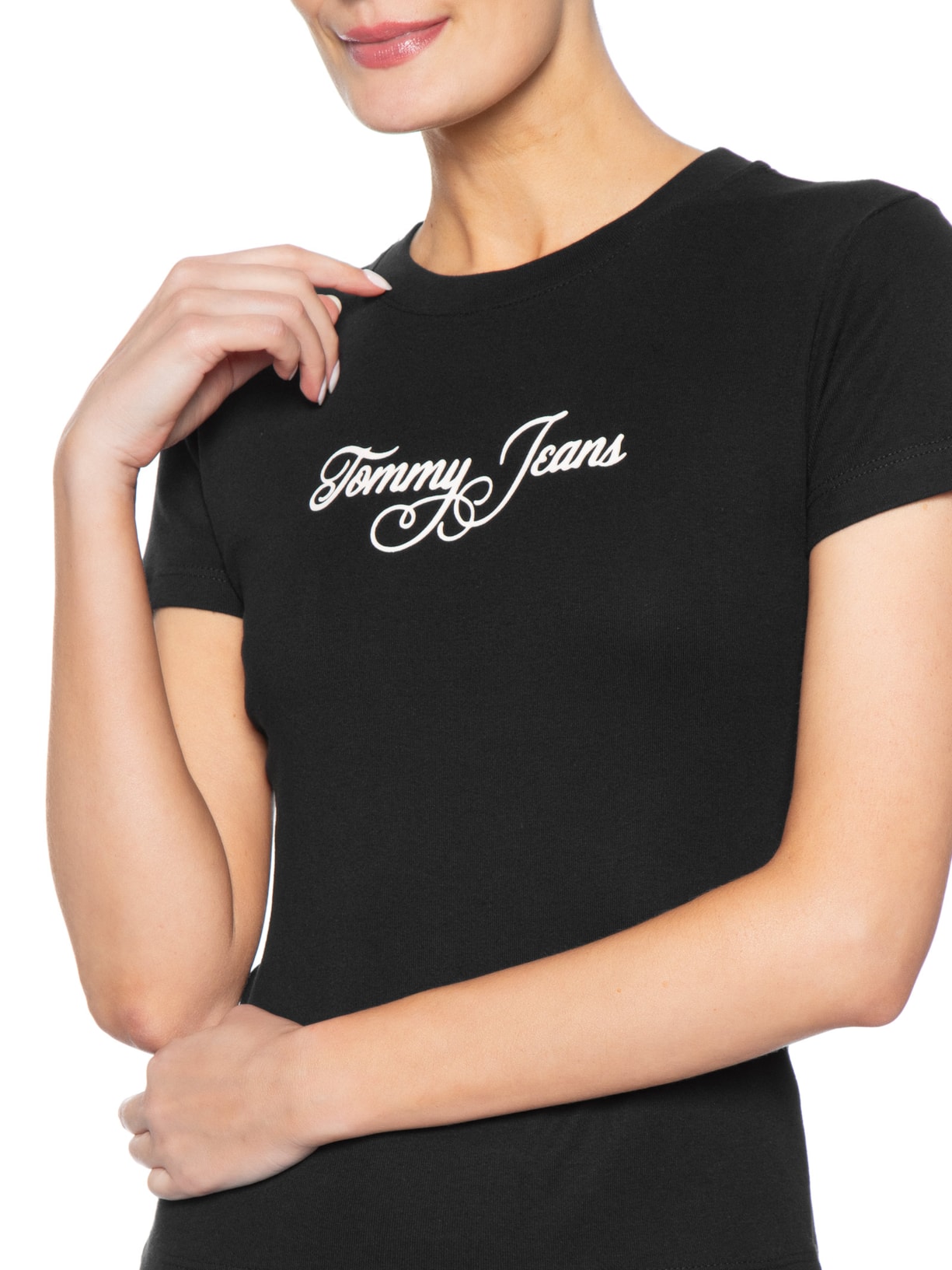 Camiseta Feminina Slim Ess Logo 1 Rib Tee – Preto Tommy Jeans