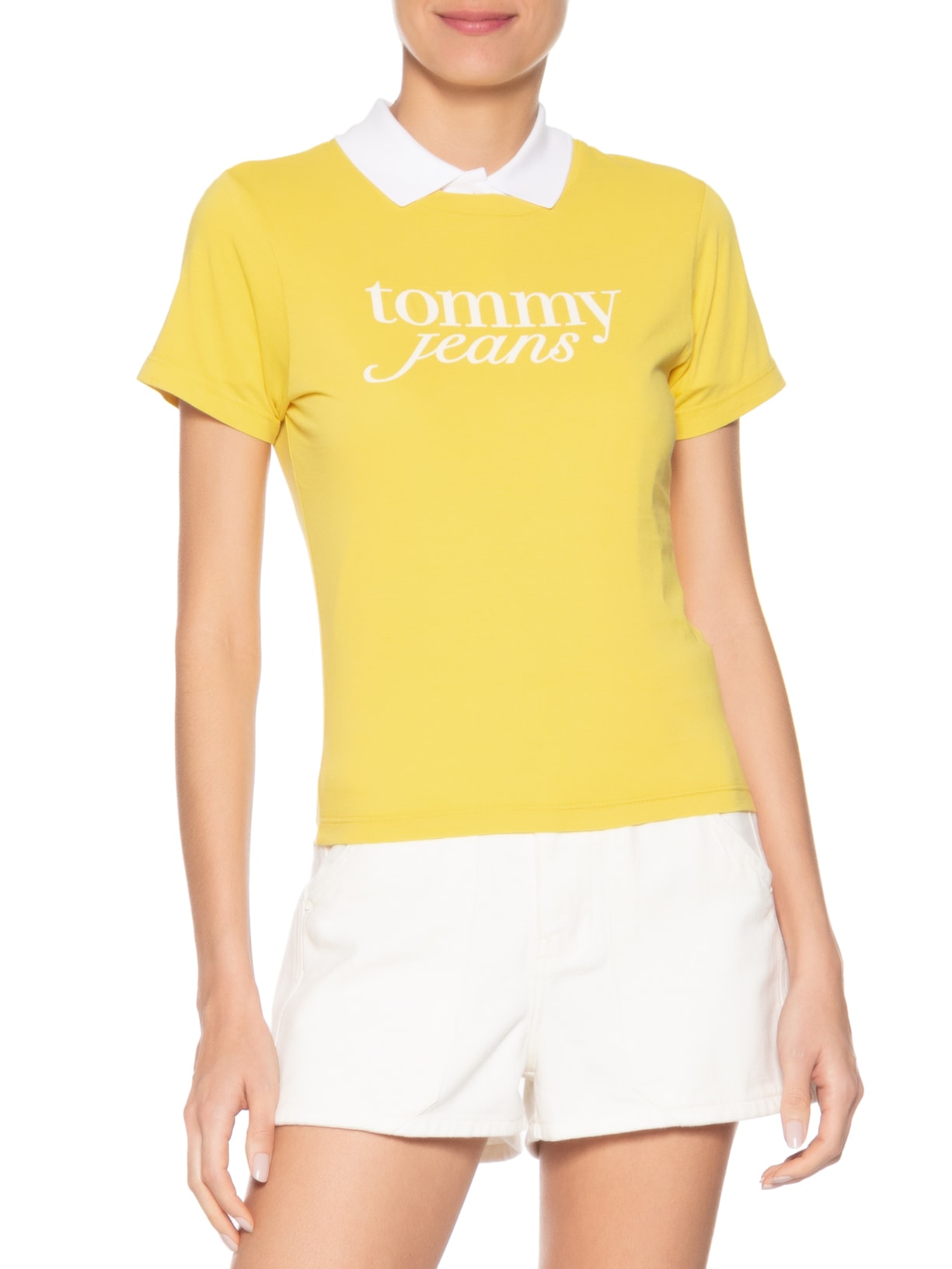 Camiseta Feminina Slim Essential Logo Tee Ext Amarelo Tommy Jeans