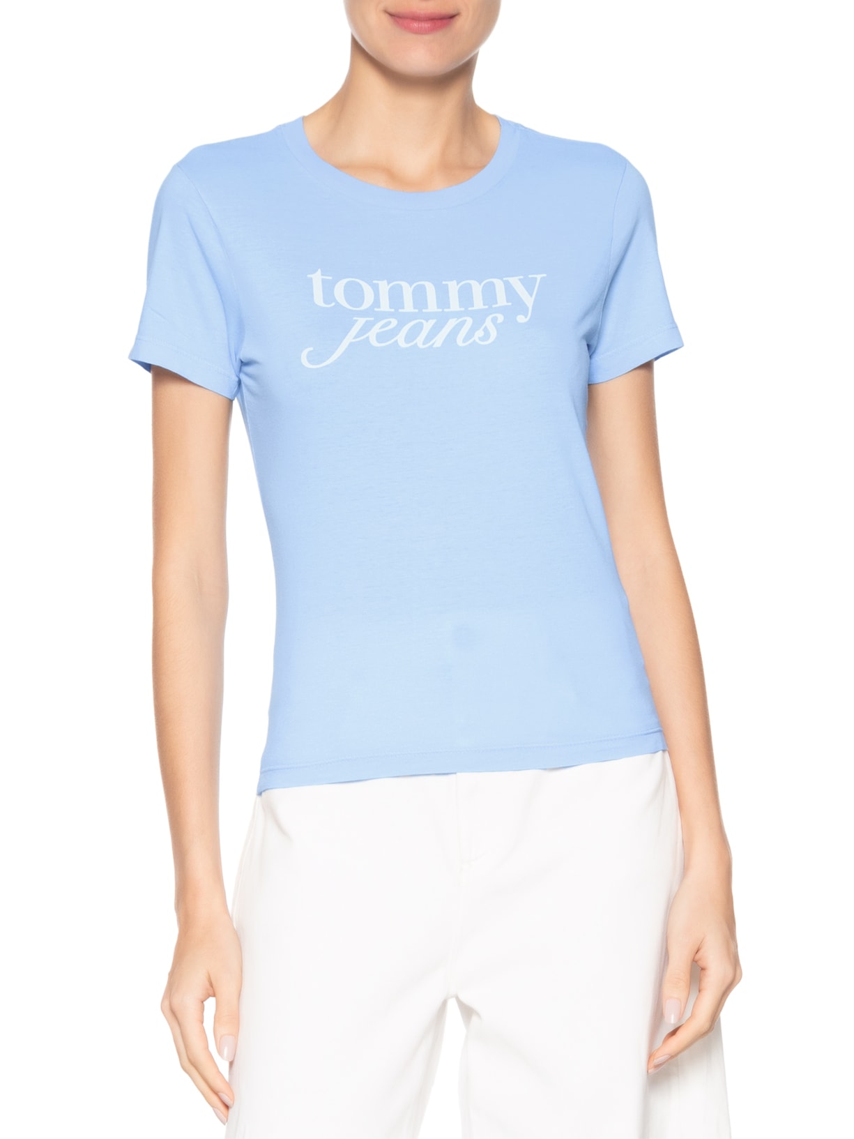 ?Camiseta Feminina Slim Essential Logo Tee Ext Azul Tommy Jeans