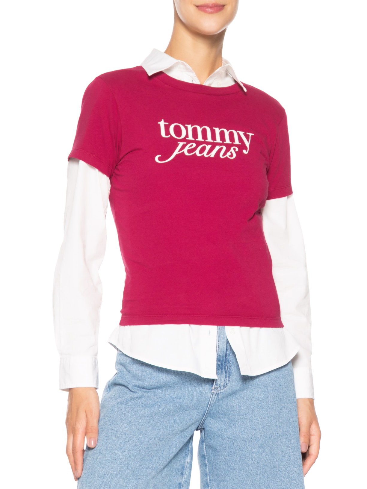 ?Camiseta Feminina Slim Essential Logo Tee Ext Rosa Tommy Jeans