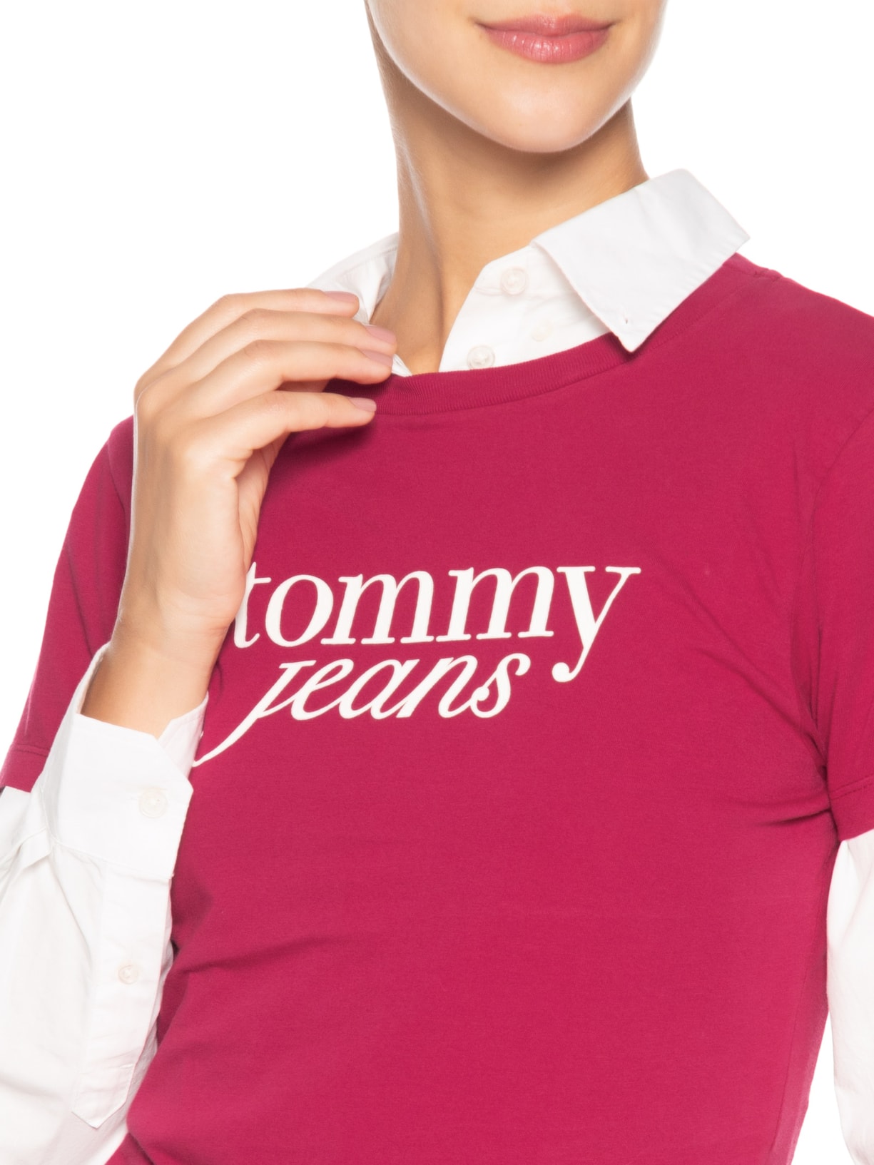 ?Camiseta Feminina Slim Essential Logo Tee Ext Rosa Tommy Jeans