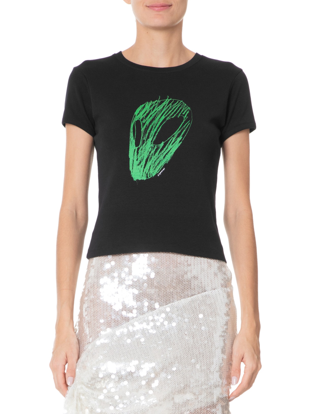 Camiseta Feminina Slim Fit Alien Head Print Preto Coperni