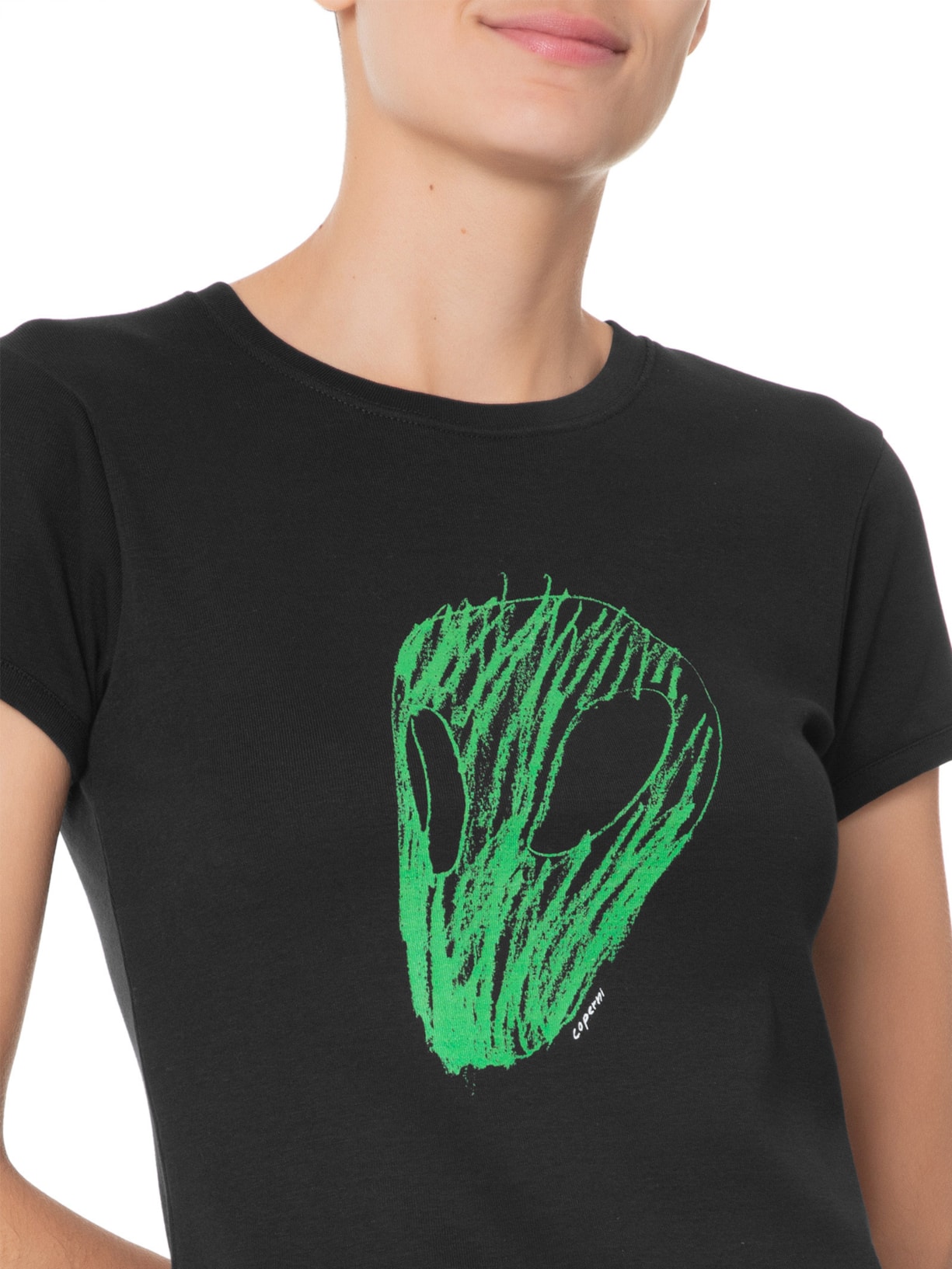 Camiseta Feminina Slim Fit Alien Head Print Preto Coperni