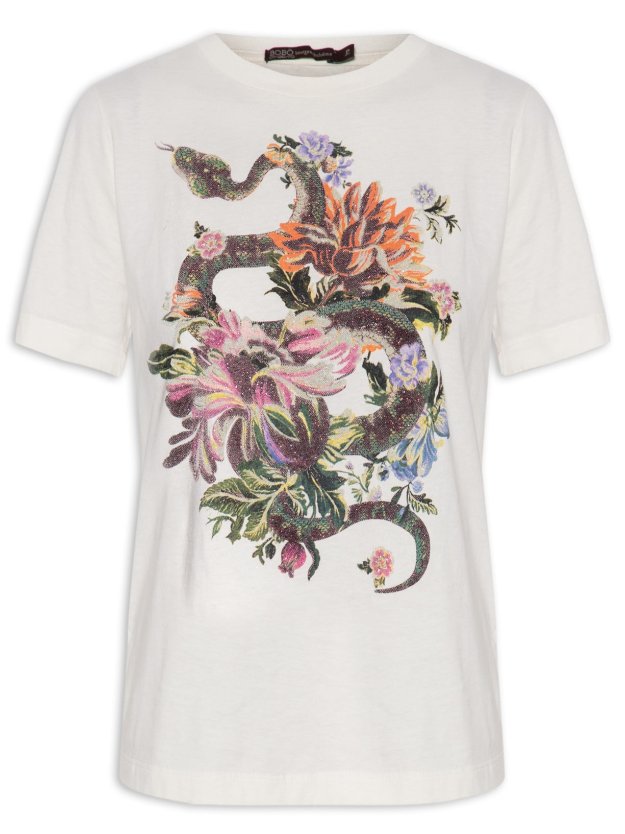 Camiseta Feminina Slim Flowers Off White Bo.bô