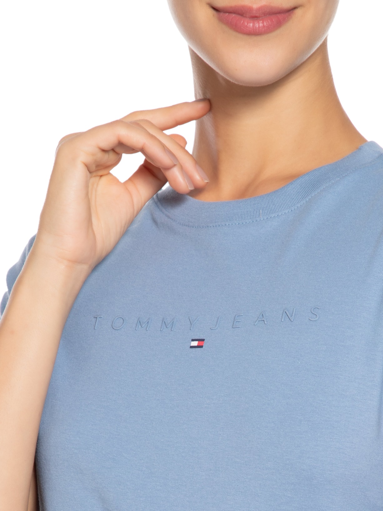 Camiseta Feminina Slim Tonal Linear Tee Ext Azul Tommy Jeans