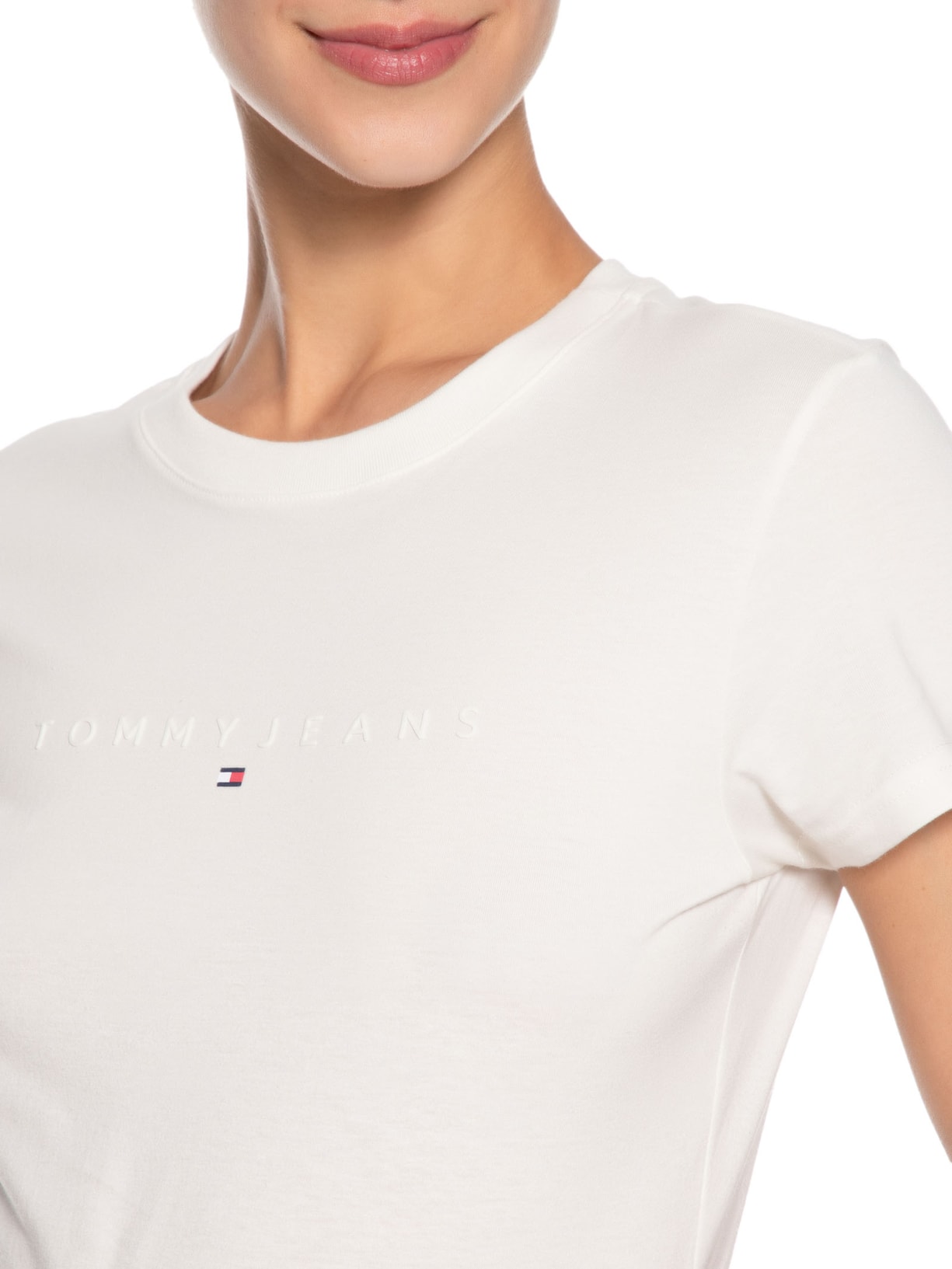 Camiseta Feminina Slim Tonal Linear Tee Ext Branco Tommy Jeans