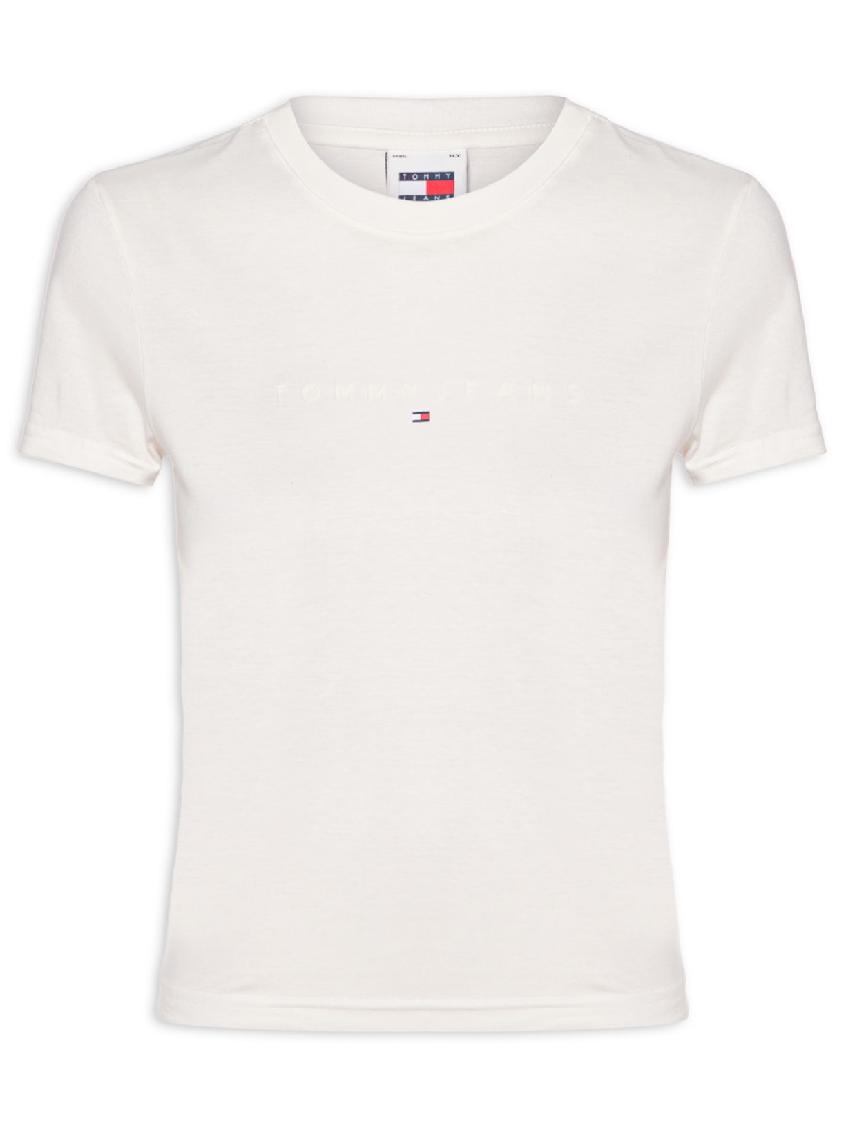 Camiseta Feminina Slim Tonal Linear Tee Ext Branco Tommy Jeans