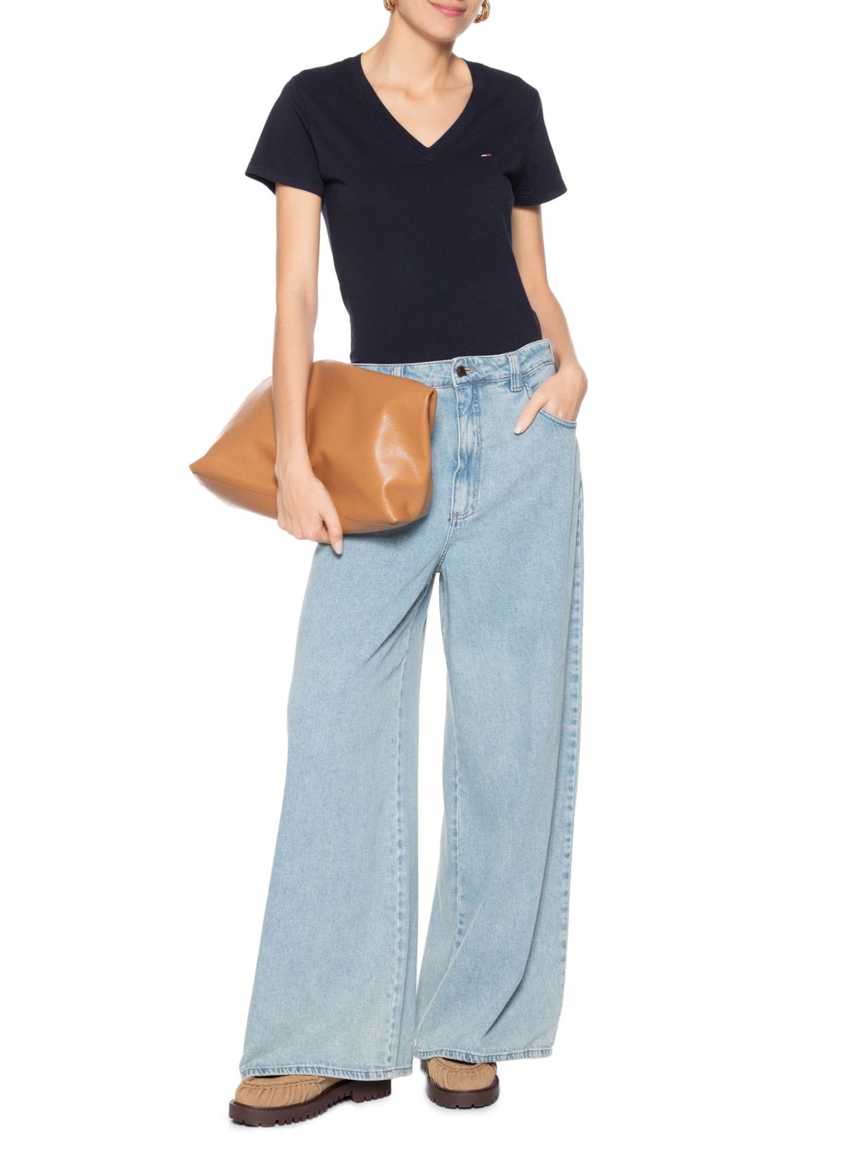 Camiseta Feminina Slim V-neck Tee Azul Tommy Jeans