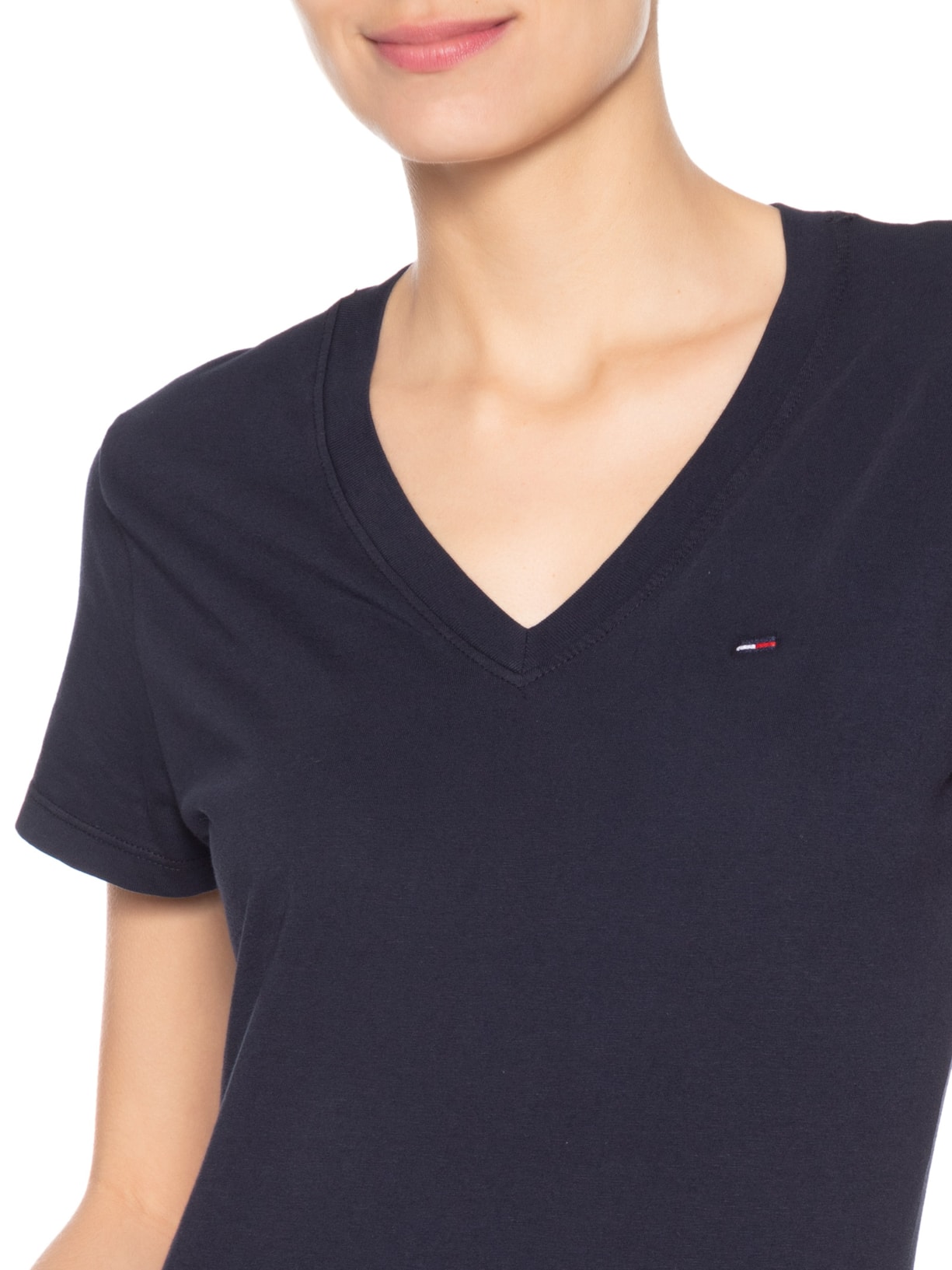 Camiseta Feminina Slim V-neck Tee Azul Tommy Jeans