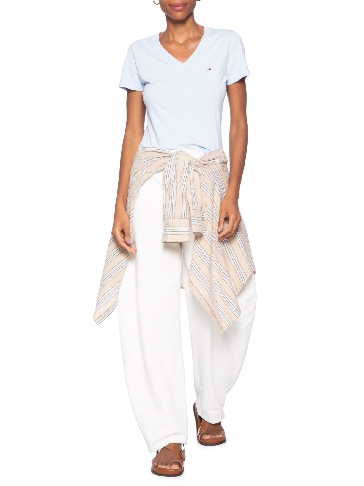 Camiseta Feminina Slim V-neck Tee Azul Tommy Jeans