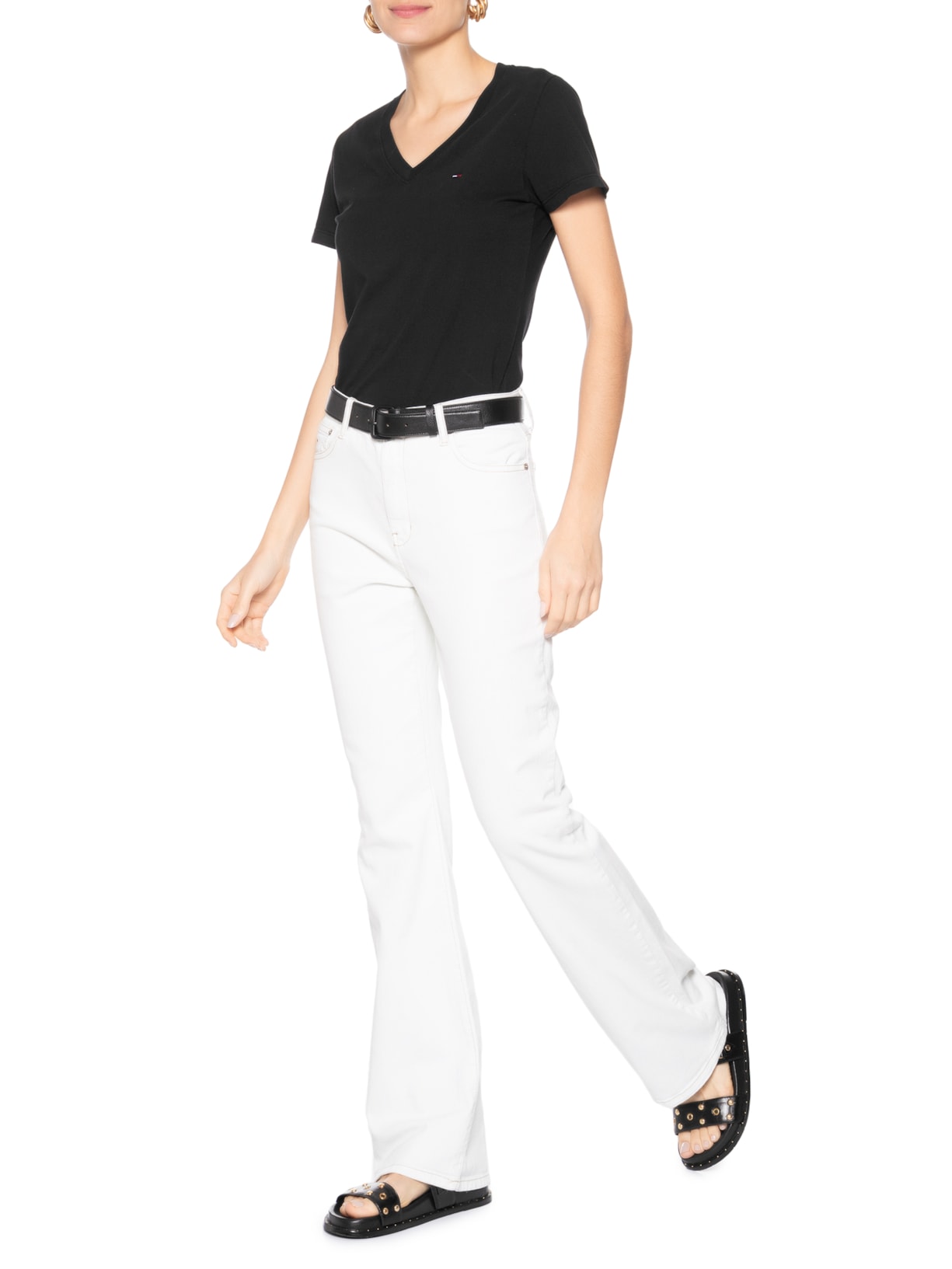 Camiseta Feminina Slim V-neck Tee Preto Tommy Jeans