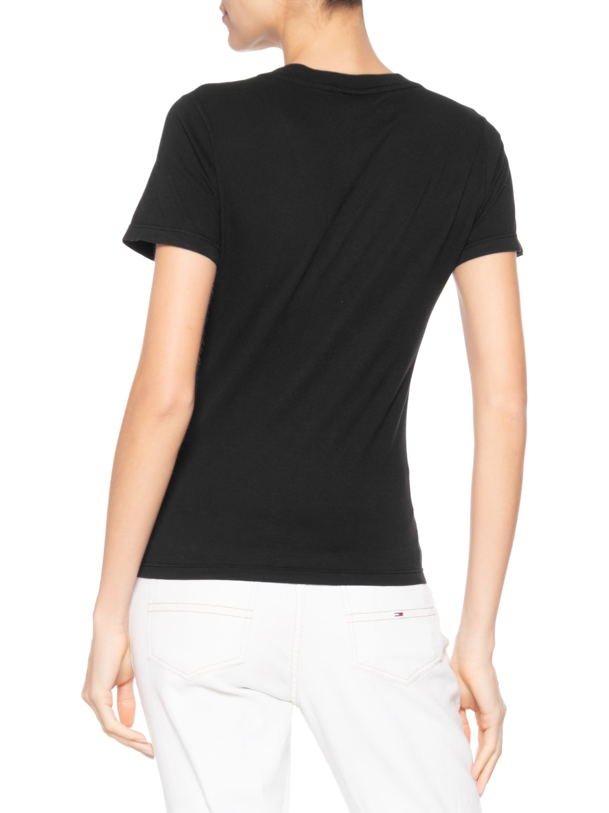 Camiseta Feminina Slim V-neck Tee Preto Tommy Jeans