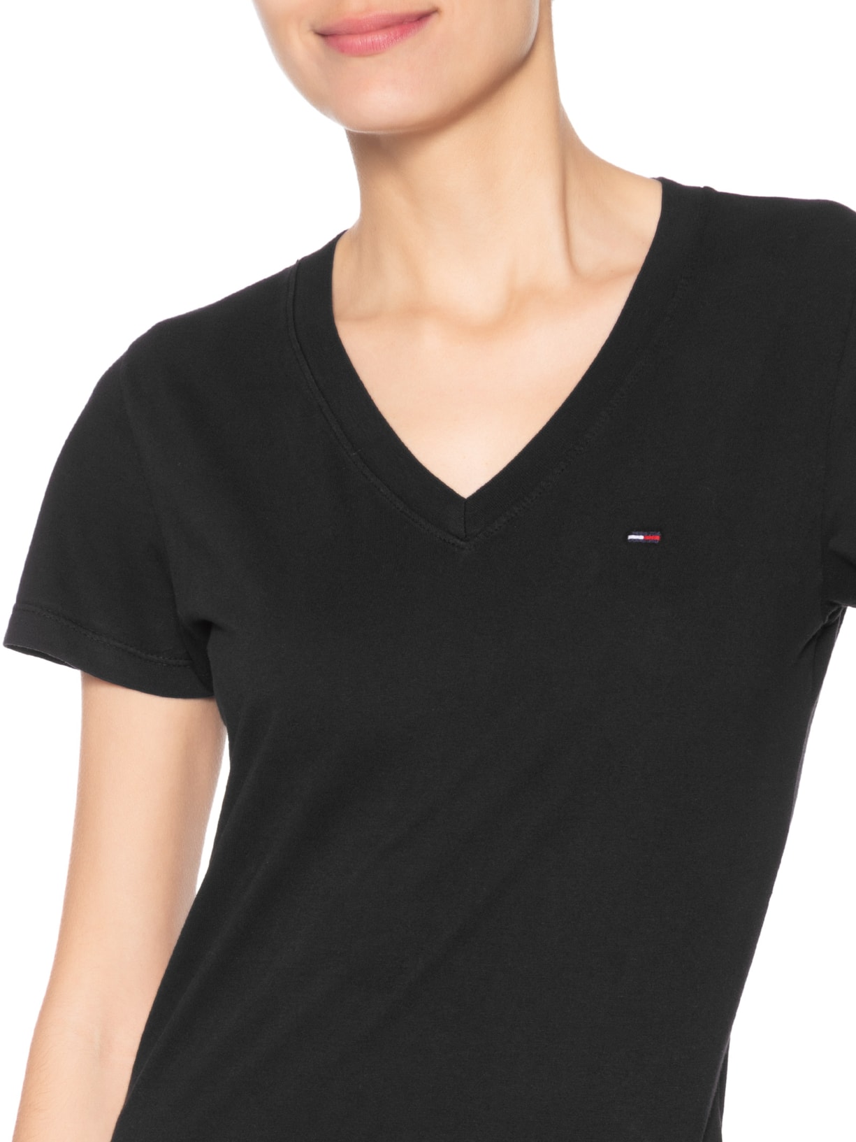 Camiseta Feminina Slim V-neck Tee Preto Tommy Jeans