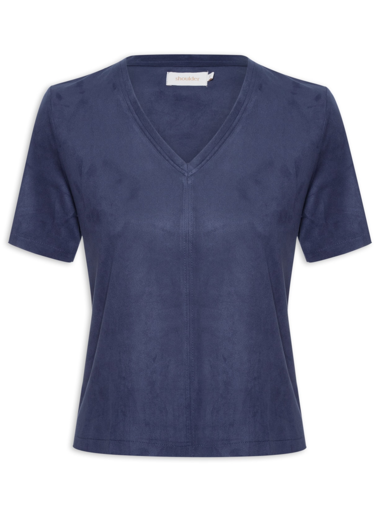 Camiseta Feminina Suede Decote V - Azul