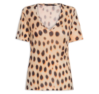 Camiseta Feminina Tee Decote V Manga Curta Onça Oasis Color - Animal Print