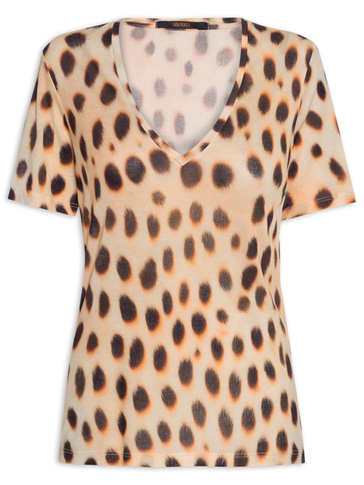 Camiseta Feminina Tee Decote V Manga Curta Onça Oasis Color - Animal Print