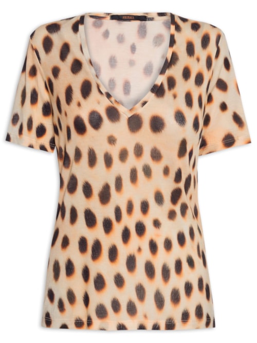 Camiseta Feminina Tee Decote V Manga Curta Onça Oasis Color - Animal Print
