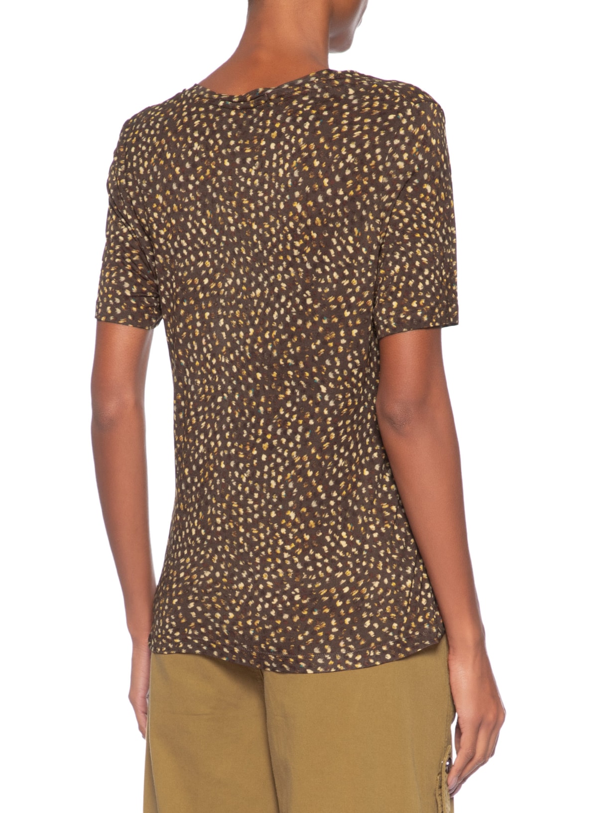 Camiseta Feminina Tee Decote V Manga Curta Textura Selva Marrom Animale