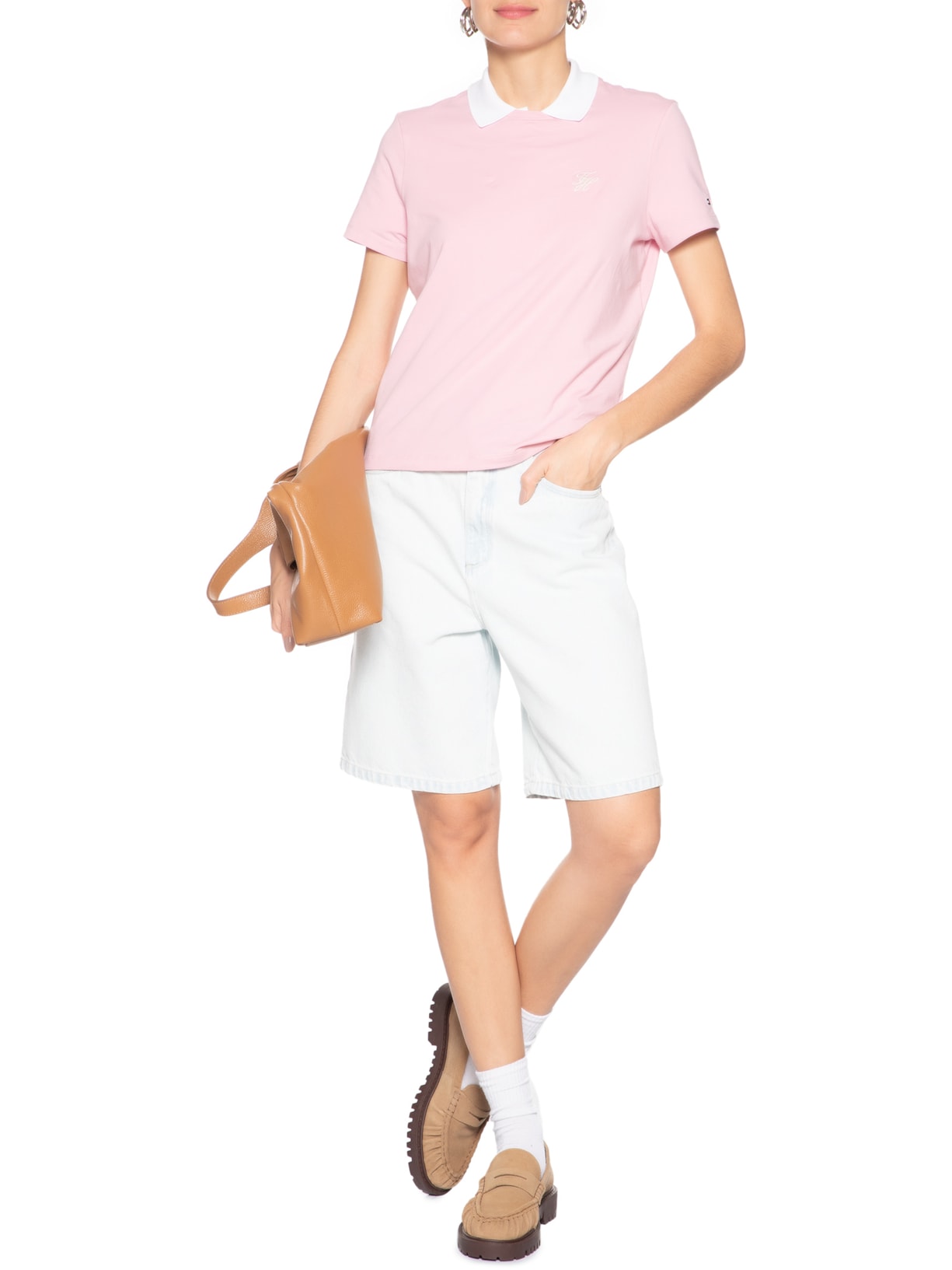 Camiseta Feminina Th Script Reg C-Nk SS Tee Rosa Tommy Hilfiger