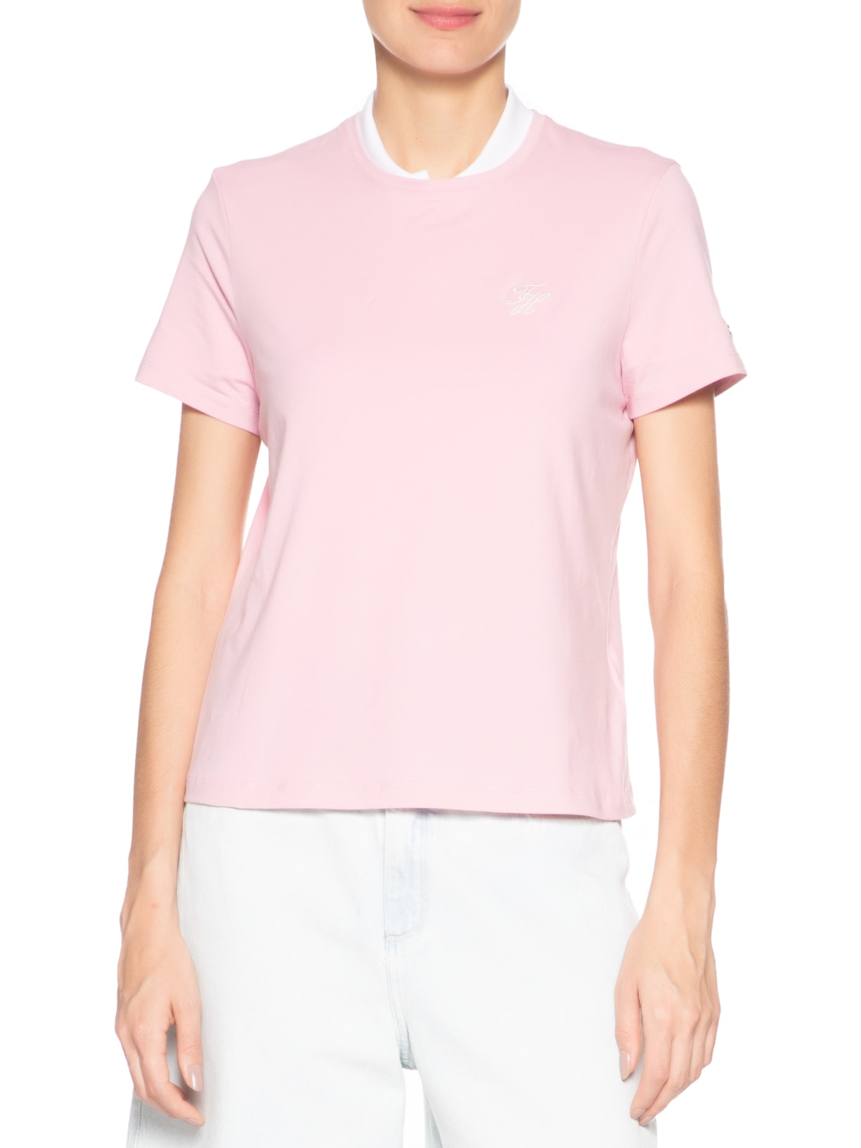 Camiseta Feminina Th Script Reg C-Nk SS Tee Rosa Tommy Hilfiger