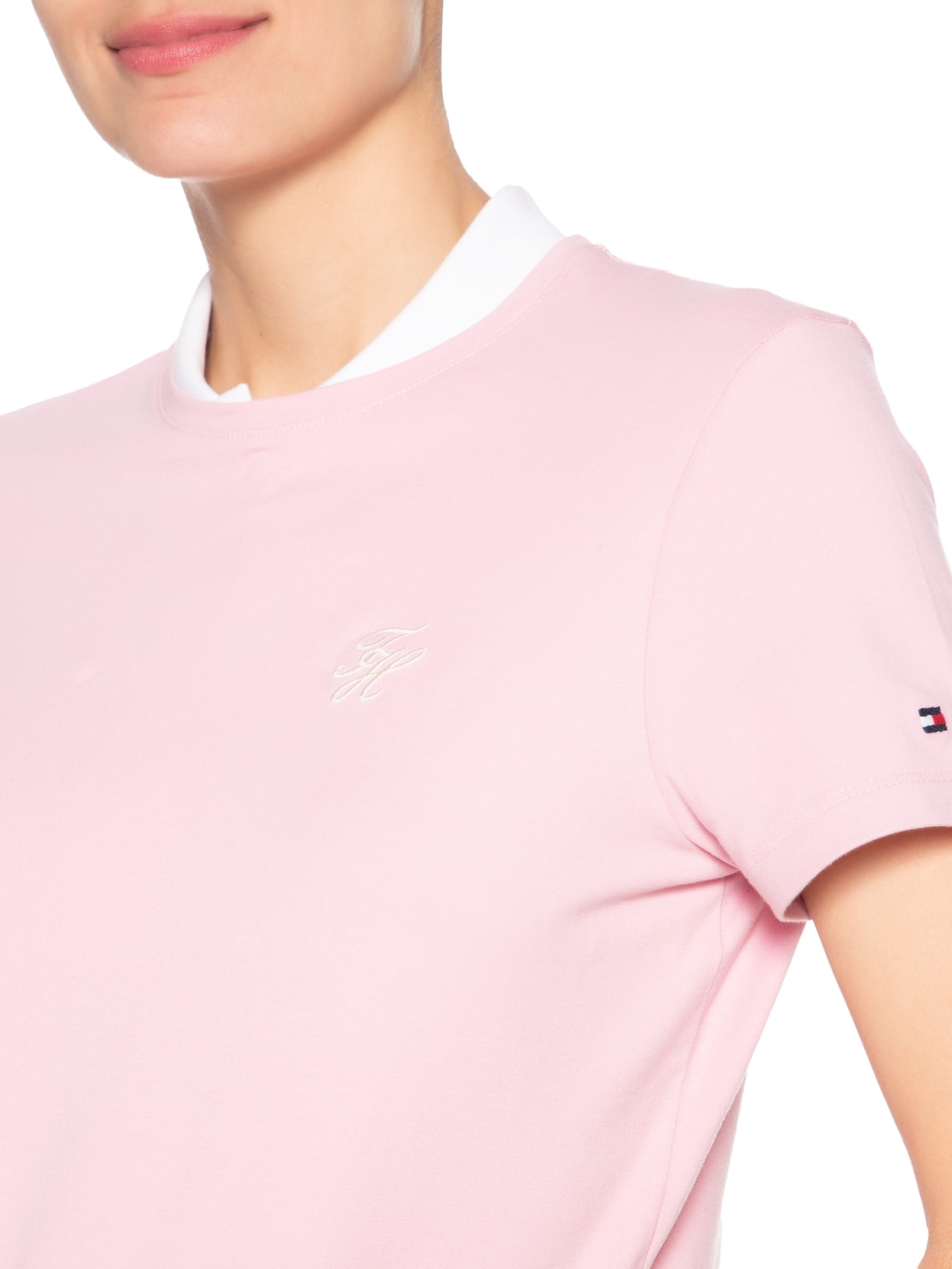 Camiseta Feminina Th Script Reg C-Nk SS Tee Rosa Tommy Hilfiger