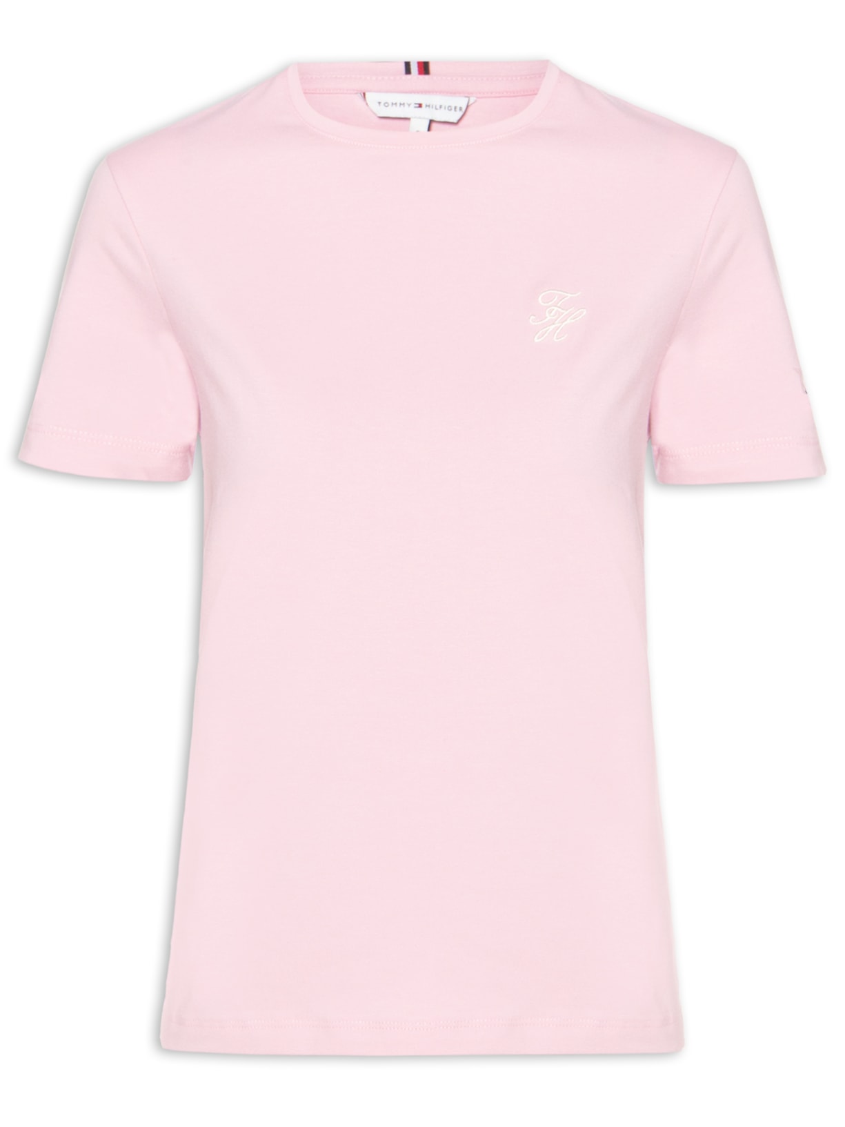 Camiseta Feminina Th Script Reg C-Nk SS Tee Rosa Tommy Hilfiger