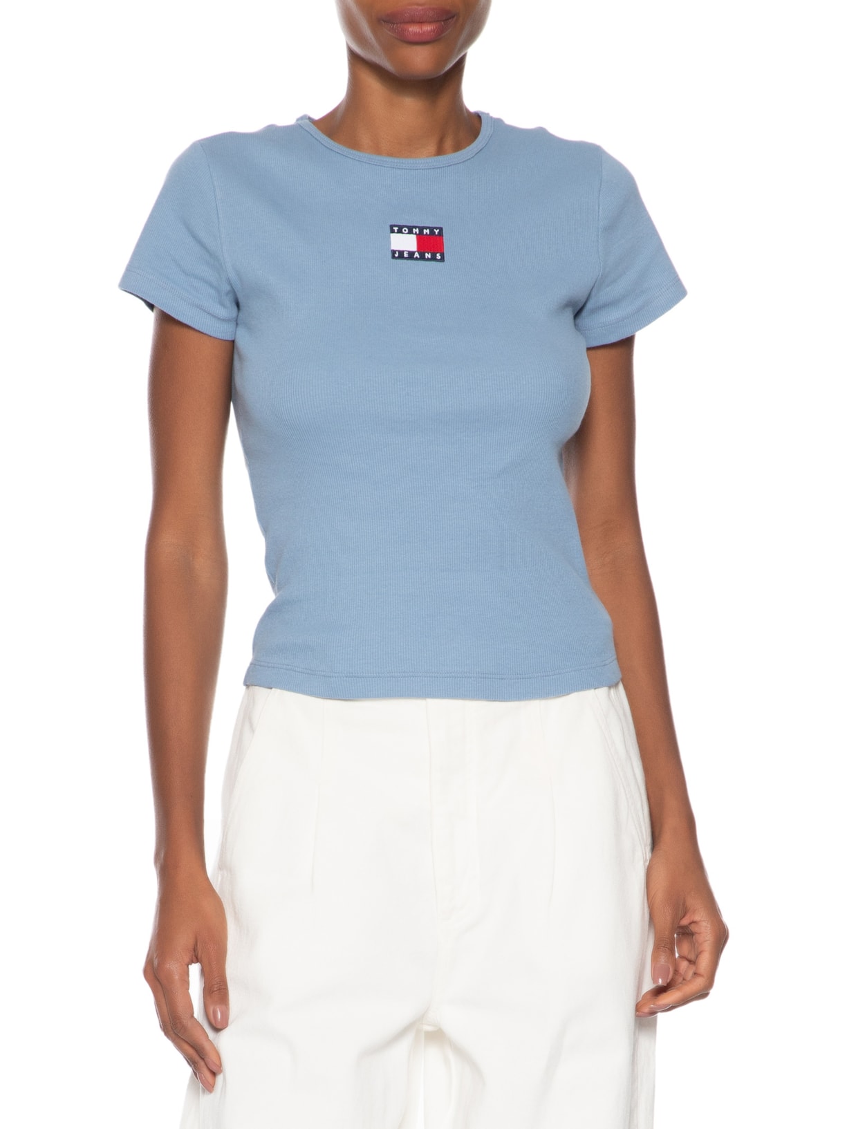Camiseta Feminina Tjw Slim Badge Rib Tee Azul Tommy Jeans