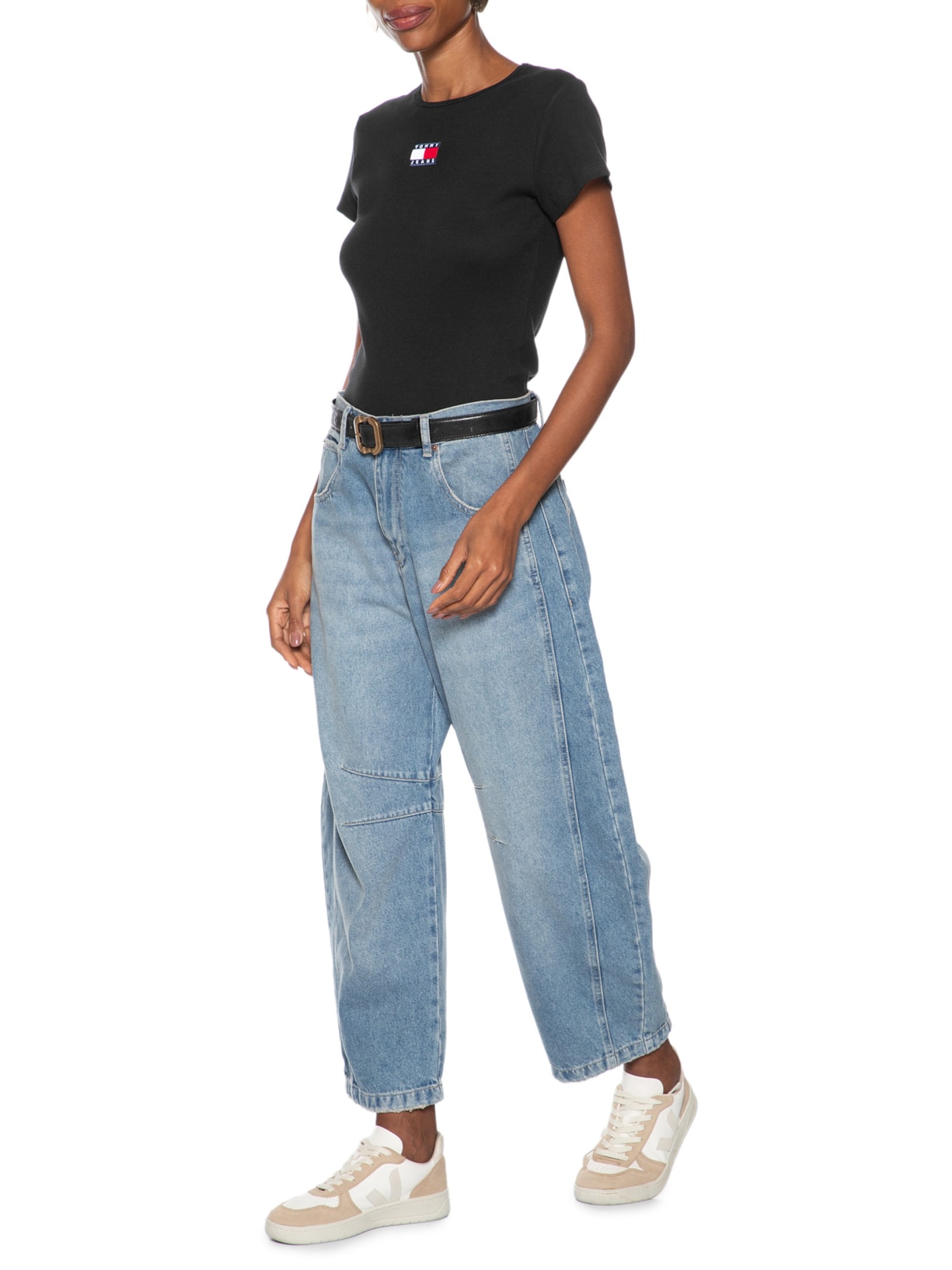 Camiseta Feminina Tjw Slim Badge Rib Tee Preto Tommy Jeans