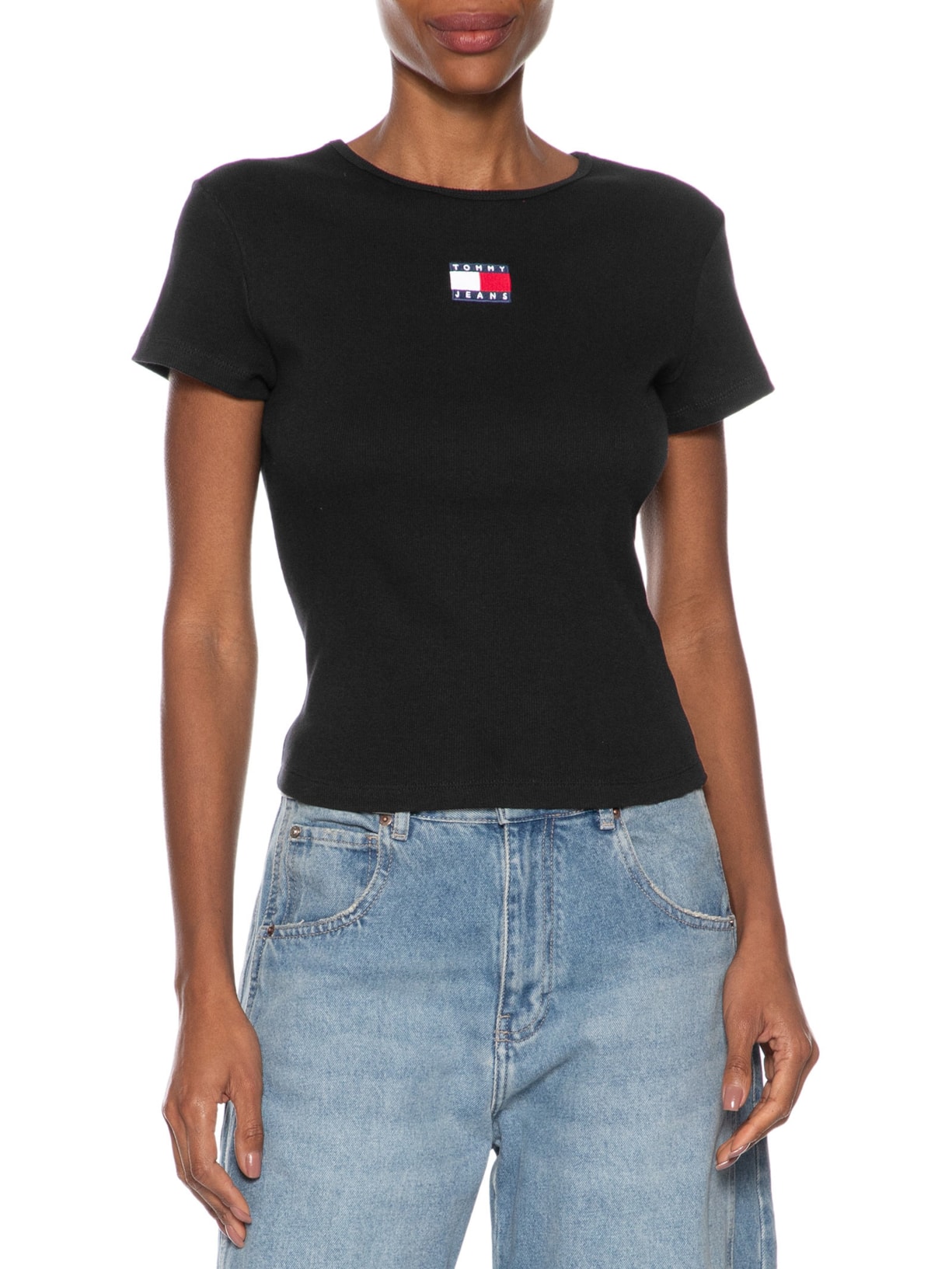 Camiseta Feminina Tjw Slim Badge Rib Tee Preto Tommy Jeans