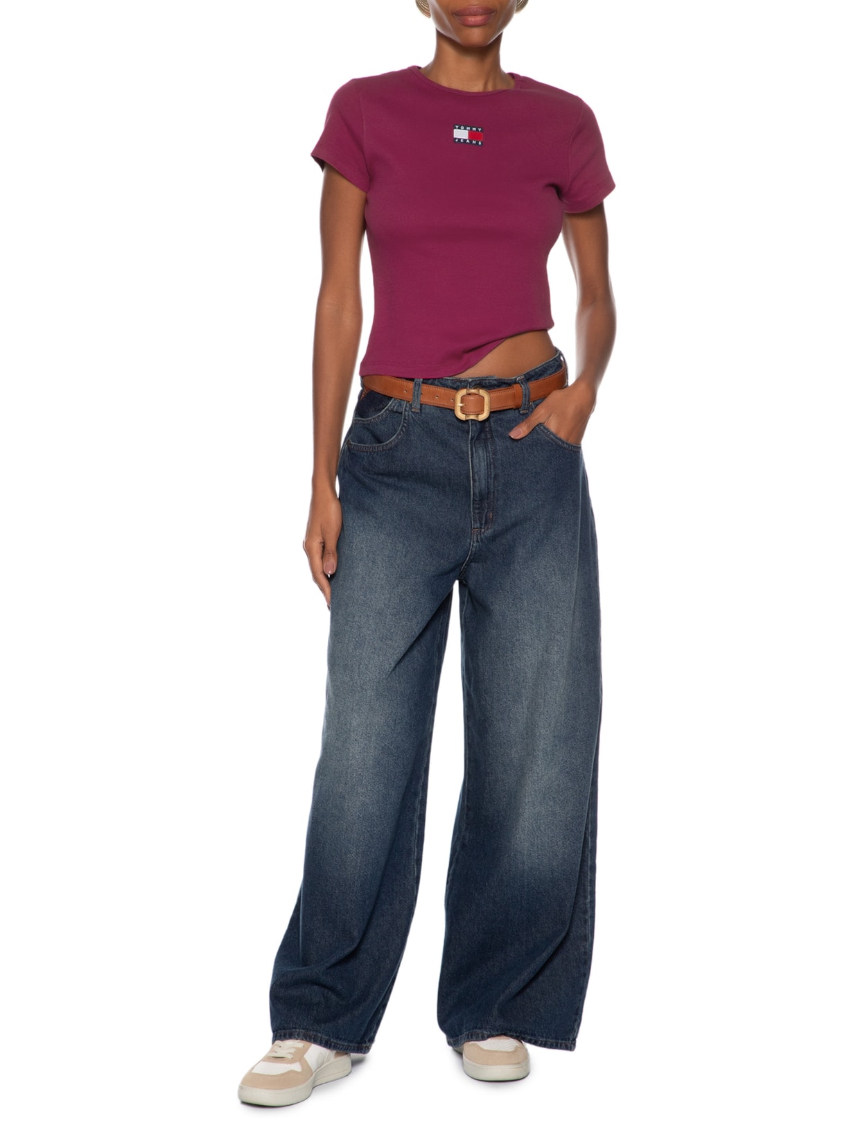 Camiseta Feminina Tjw Slim Badge Rib Tee Rosa Tommy Jeans