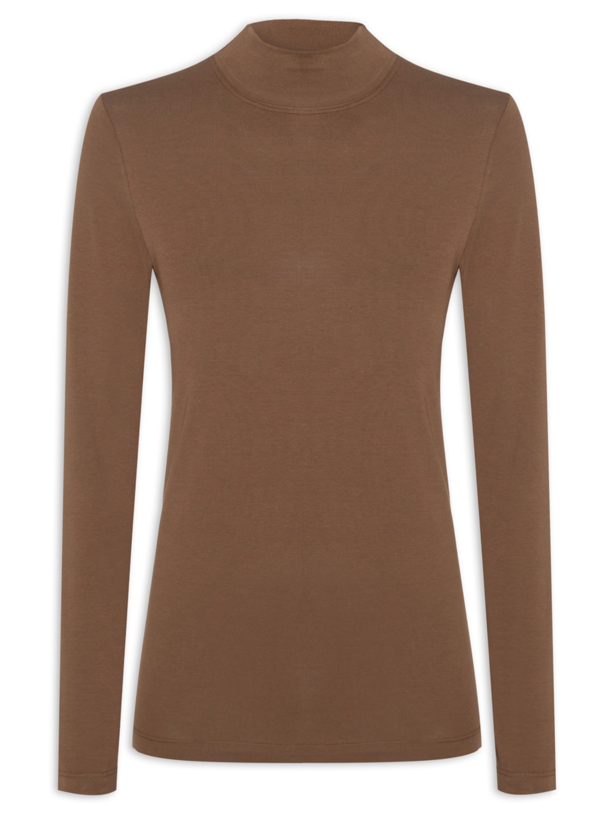Camiseta Feminina Todo Dia Manga Longa Gola Alta - Marrom