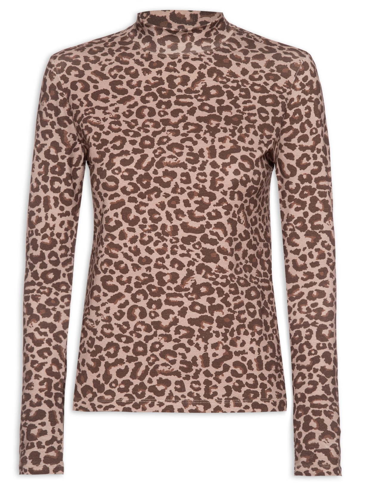 Camiseta Feminina Todo Dia Manga Longa Gola Alta Trendy Leopard - Animal Print