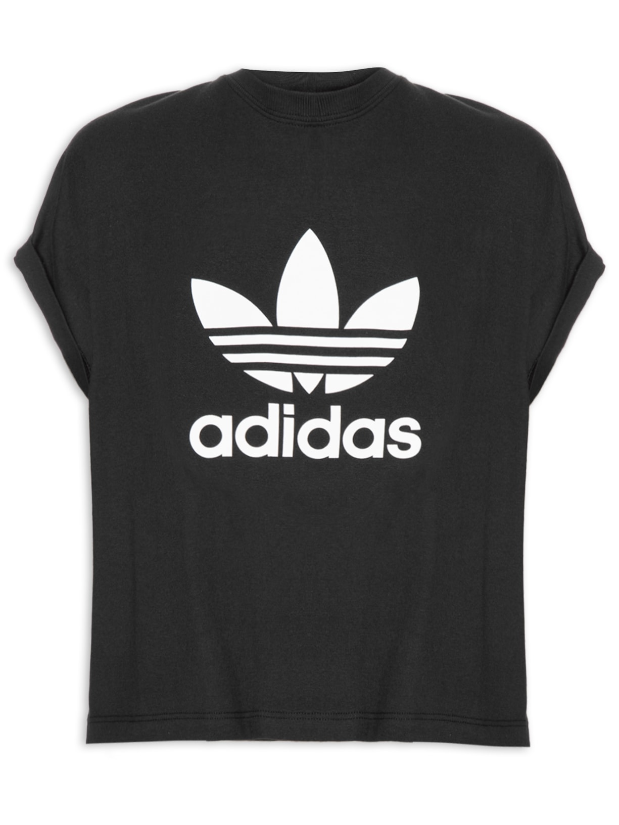 Camiseta Feminina Trefoil Cropped - Preto