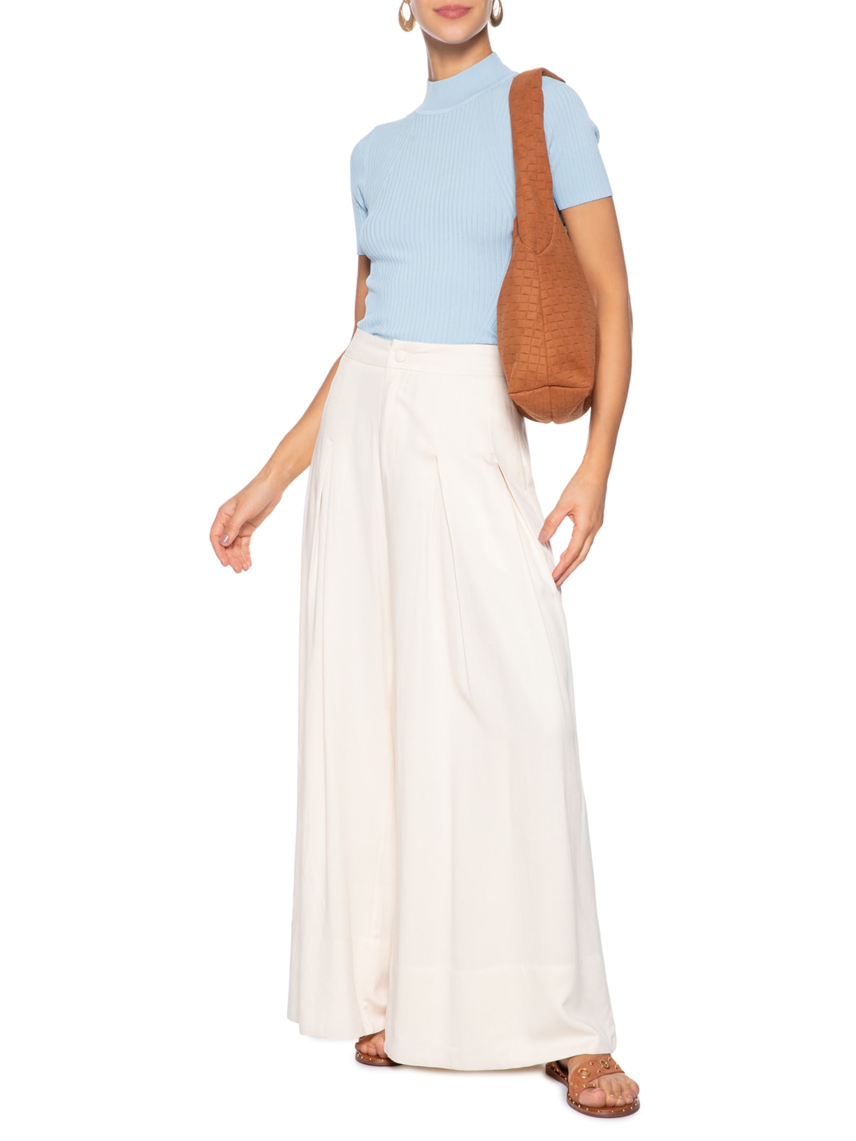 Camiseta Feminina Tricot Básica Azul Basiq